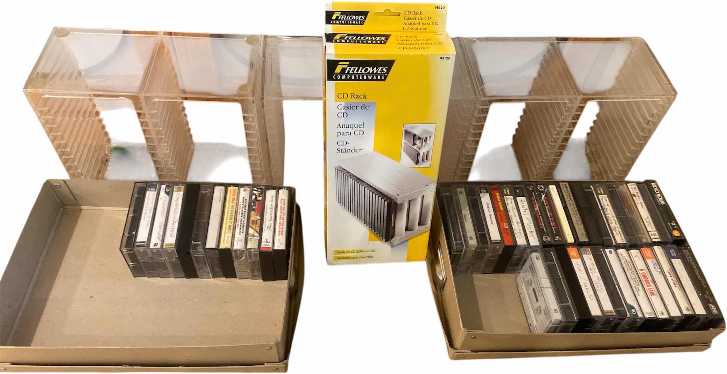 Photo 1 of 4-CD RACKS, 2 BOXES WITH CASSETTES