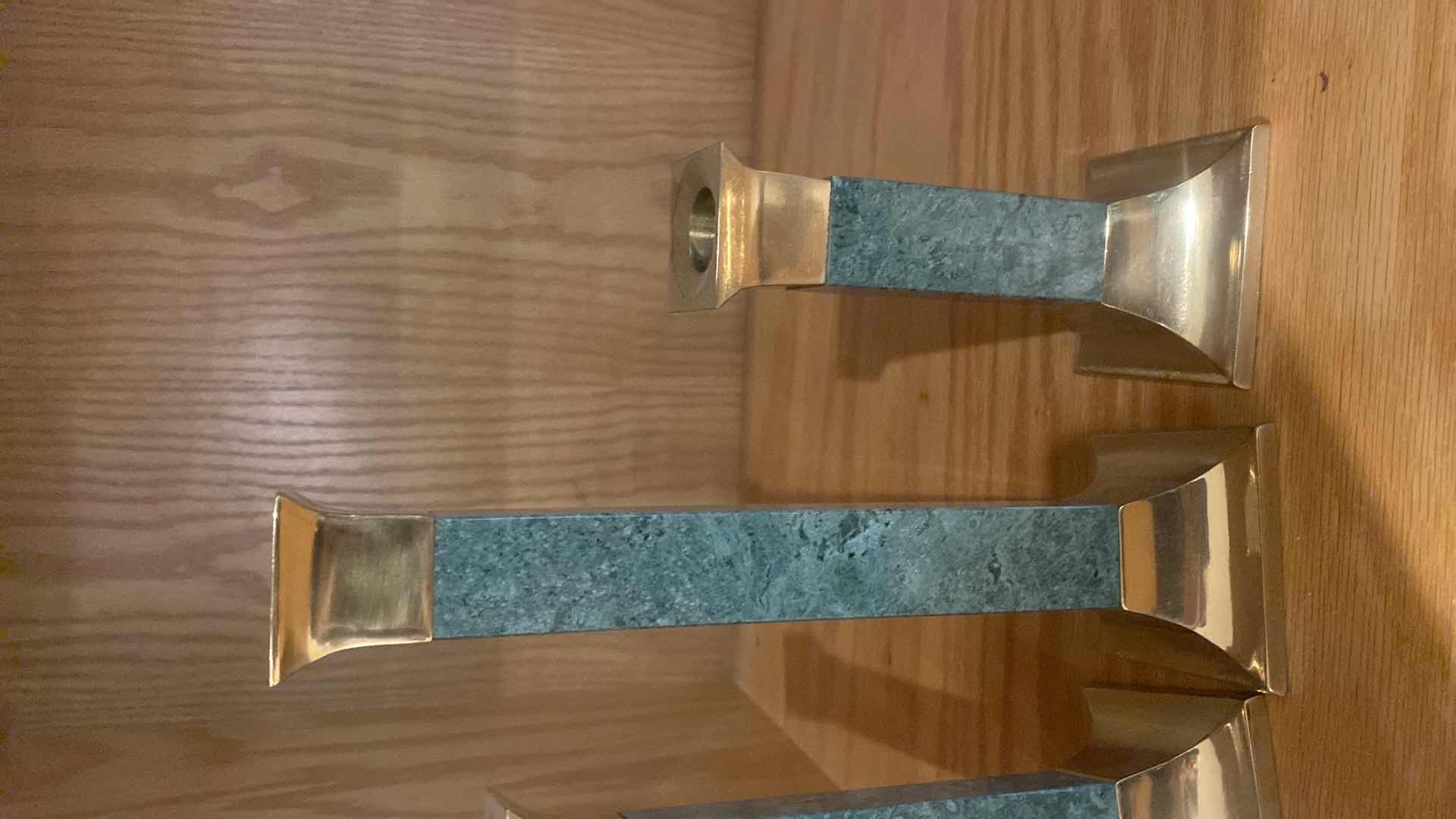 Photo 1 of 3-MARBLE & BRASS CANDLESTICKS H10 1/2”