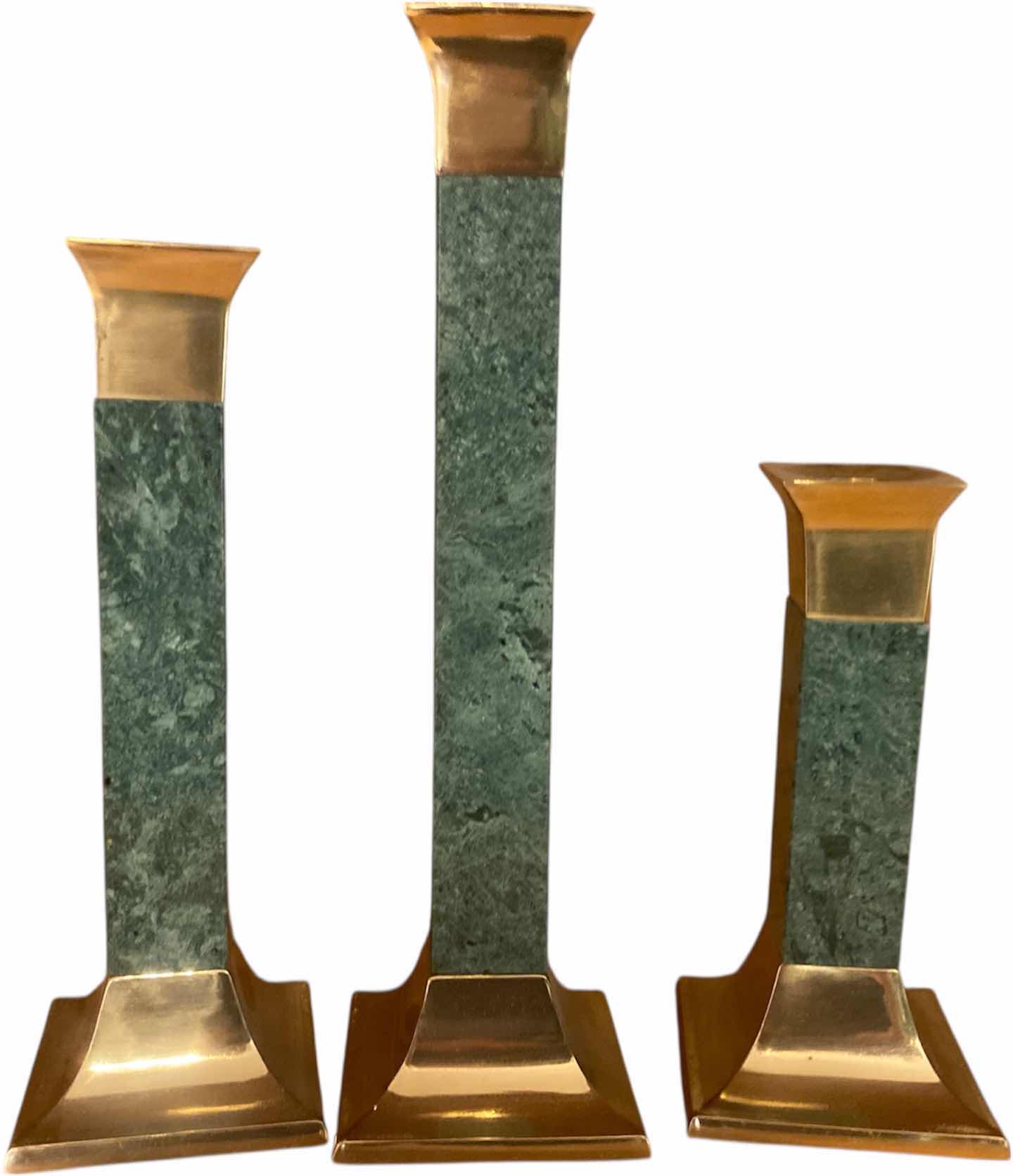 Photo 1 of 3-MARBLE & BRASS CANDLESTICKS H10 1/2”