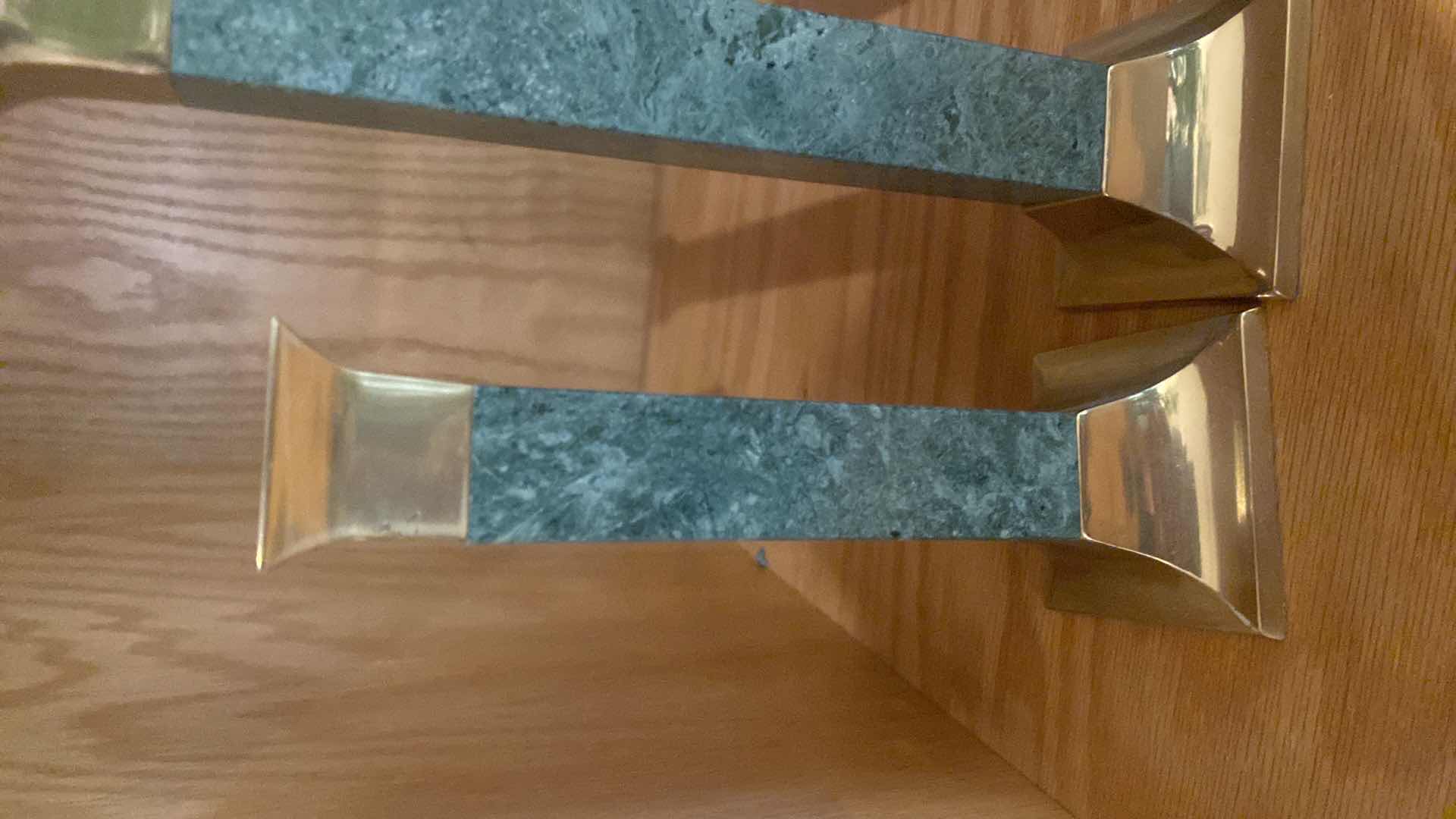 Photo 1 of 3-MARBLE & BRASS CANDLESTICKS H10 1/2”