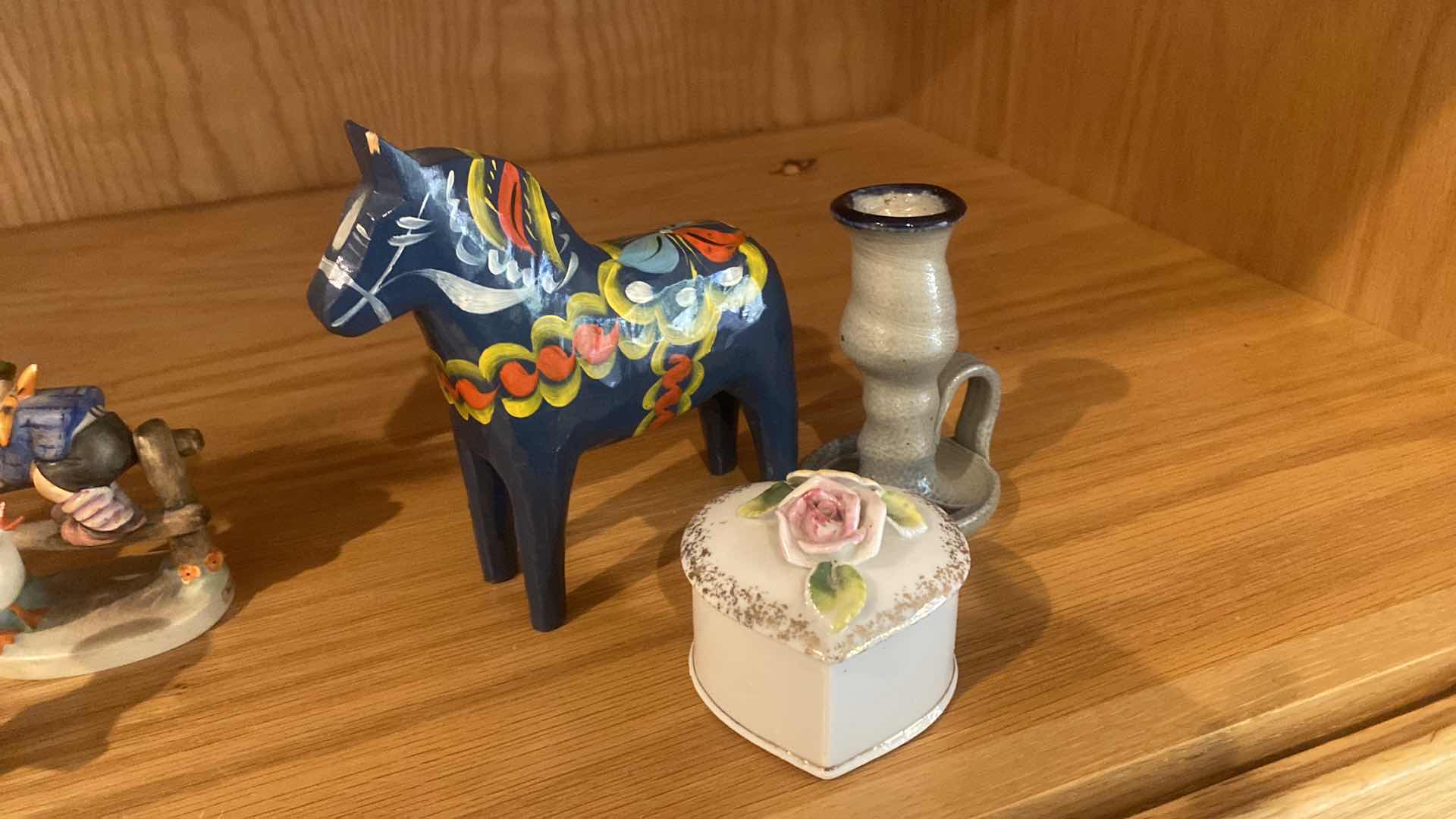 Photo 1 of 3-GOEBEL HUMMELS WOOD HORSE SMALL CERAMIC CANDLESTICK & TRINKET BOX LARGEST H6”