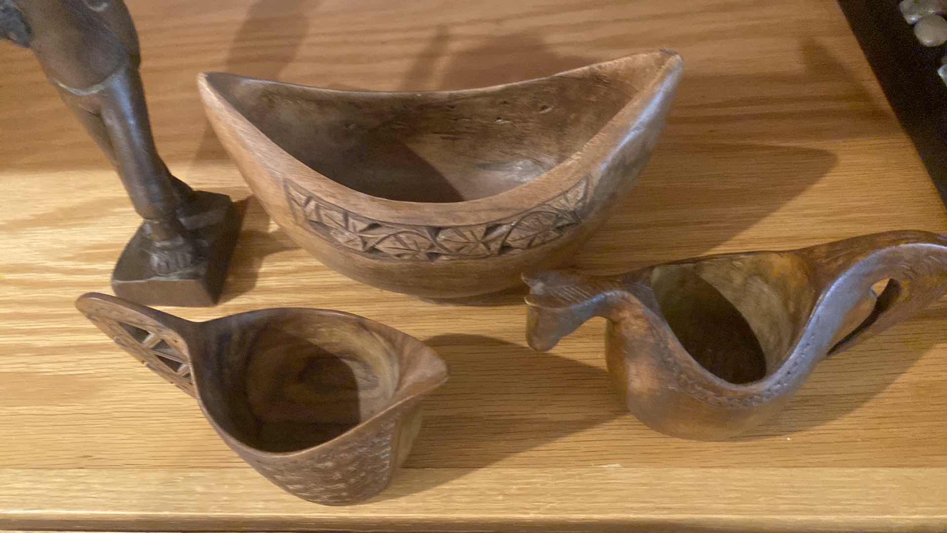 Photo 1 of 4-WOOD CARVED BOWLS & FIGURINE H8 1/2”