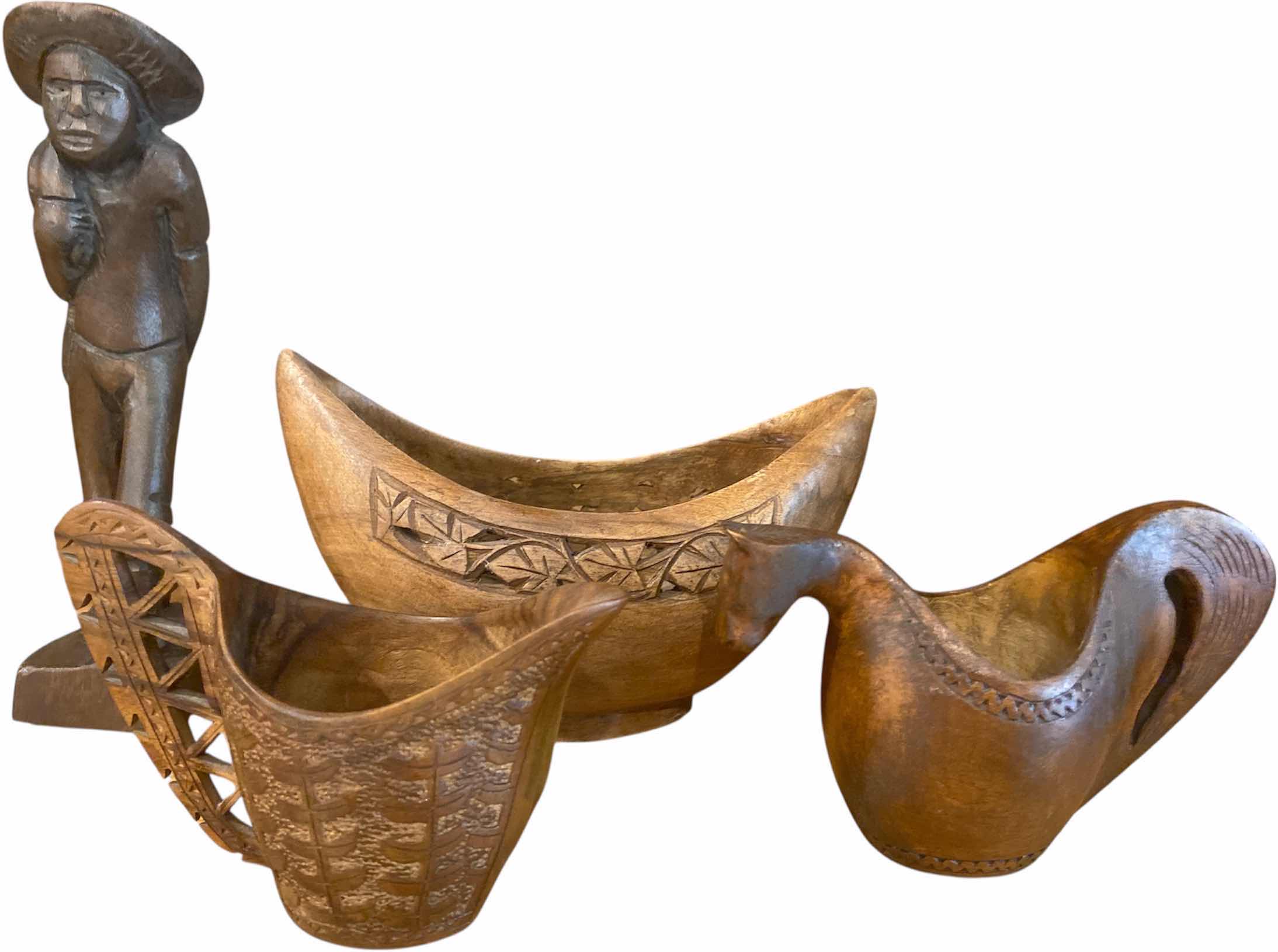 Photo 1 of 4-WOOD CARVED BOWLS & FIGURINE H8 1/2”