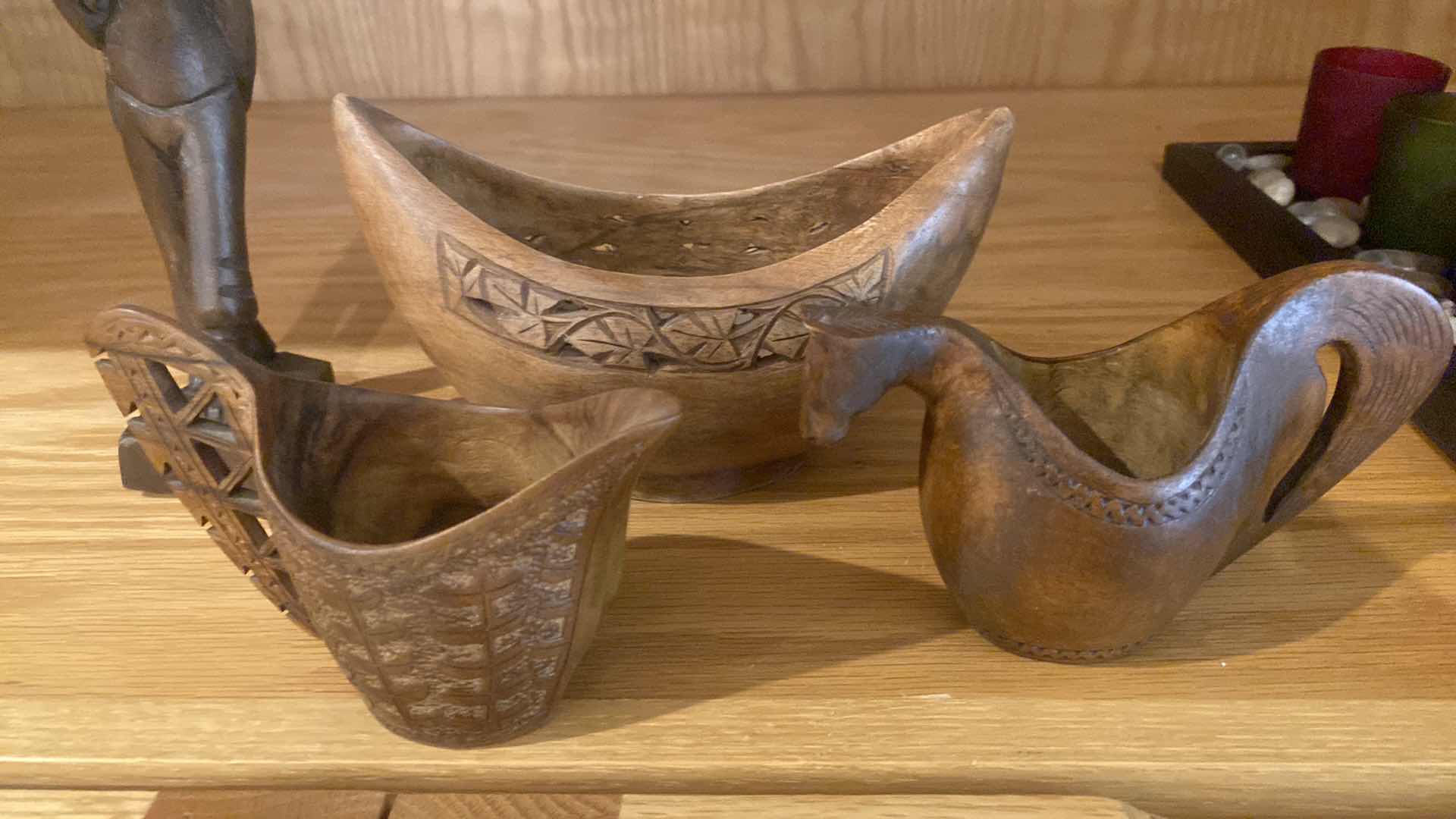 Photo 1 of 4-WOOD CARVED BOWLS & FIGURINE H8 1/2”