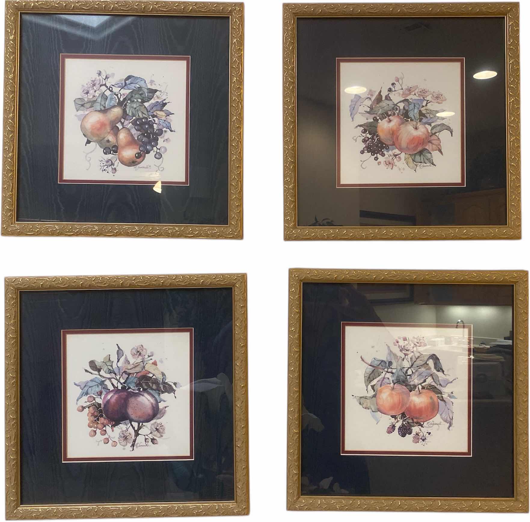Photo 1 of 4-FRAMED FRUIT PRINTS ARTWORK 15” x 15”