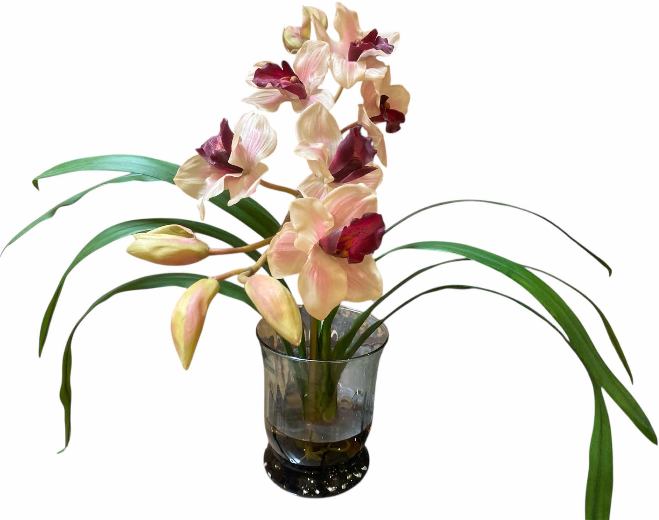 Photo 1 of FAUX ORCHID IN GLASS VASE WITH FLOATING WATER H22”