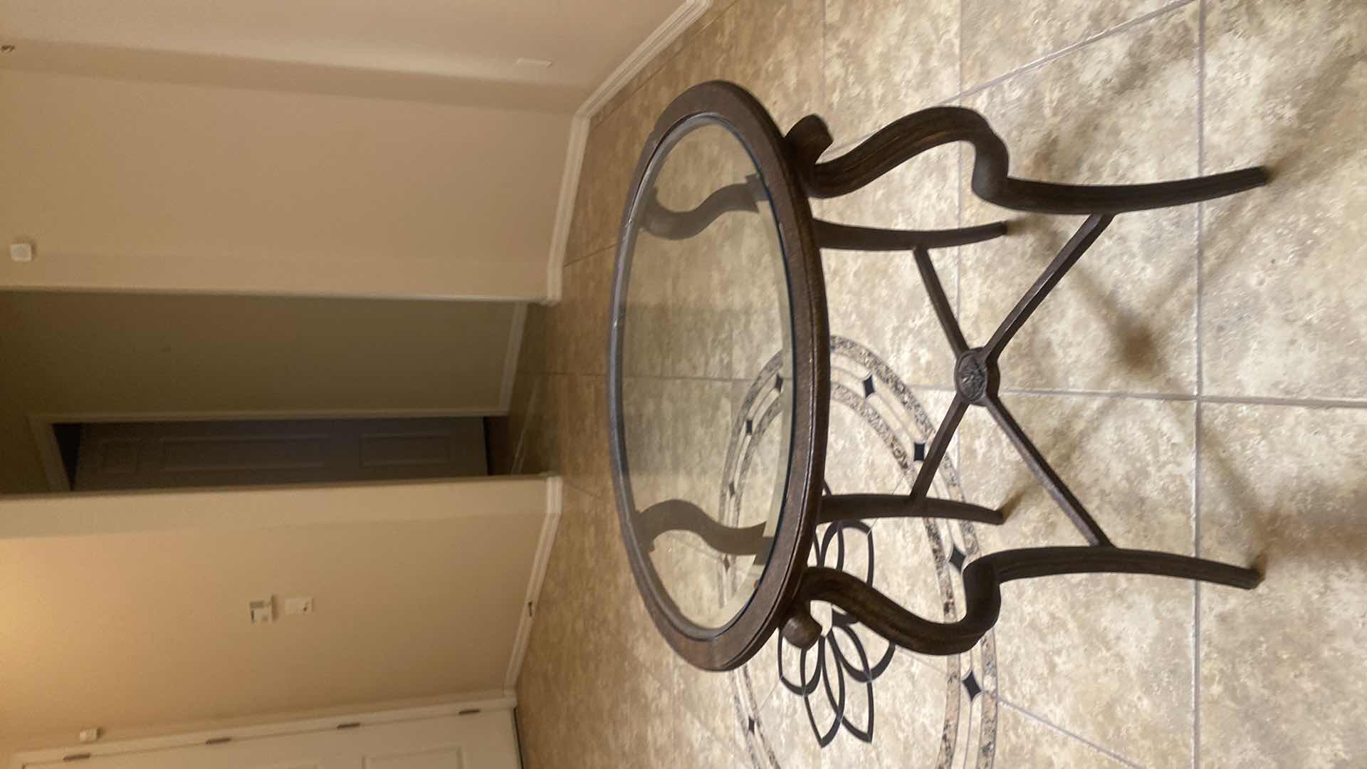 Photo 1 of 26” ROUND HEAVY METAL Z& GLASS END TABLE H25”