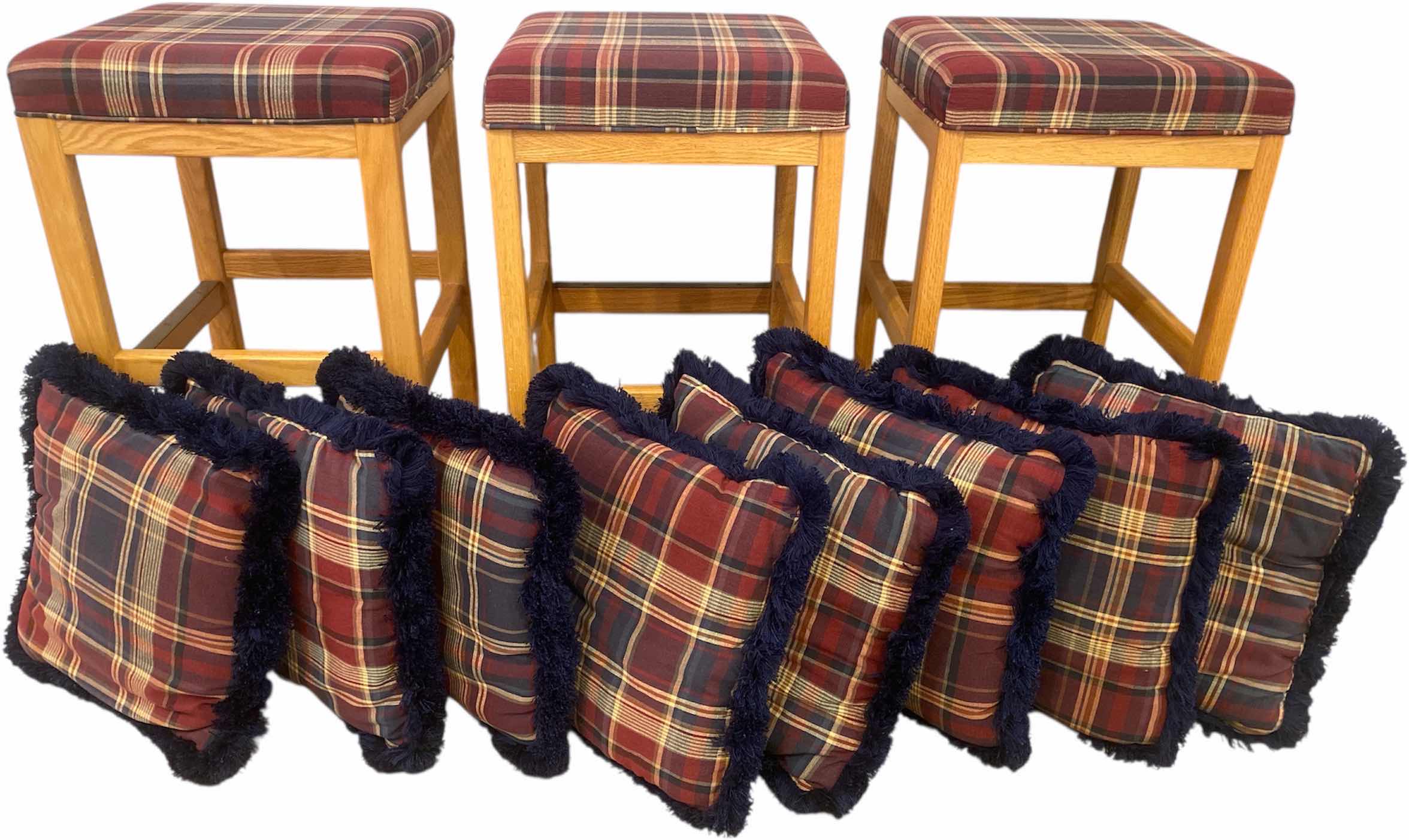 Photo 1 of 3-BARSTOOLS SEAT HEIGHT 29 1/2” & 8 MATCHING TOSS PILLOWS