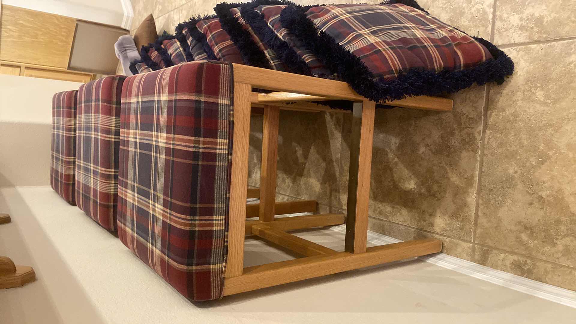 Photo 1 of 3-BARSTOOLS SEAT HEIGHT 29 1/2” & 8 MATCHING TOSS PILLOWS