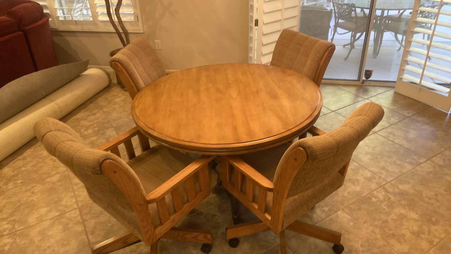 Photo 1 of 48” ROUND 5 PIECE DINING SET- CHAIRS HAVE WHEELS H29”