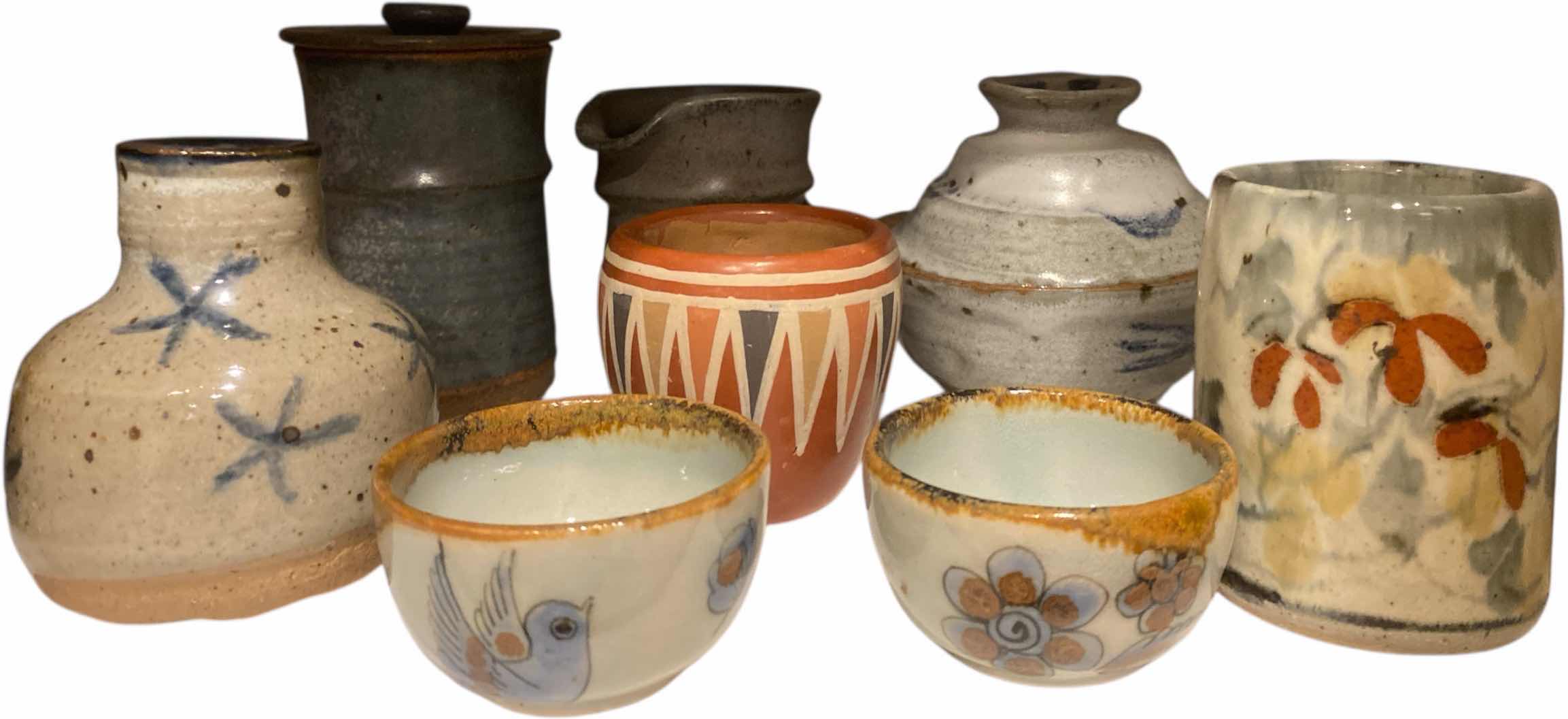 Photo 1 of 8-SMALL GLAZED POTTERY LARGEST H5”