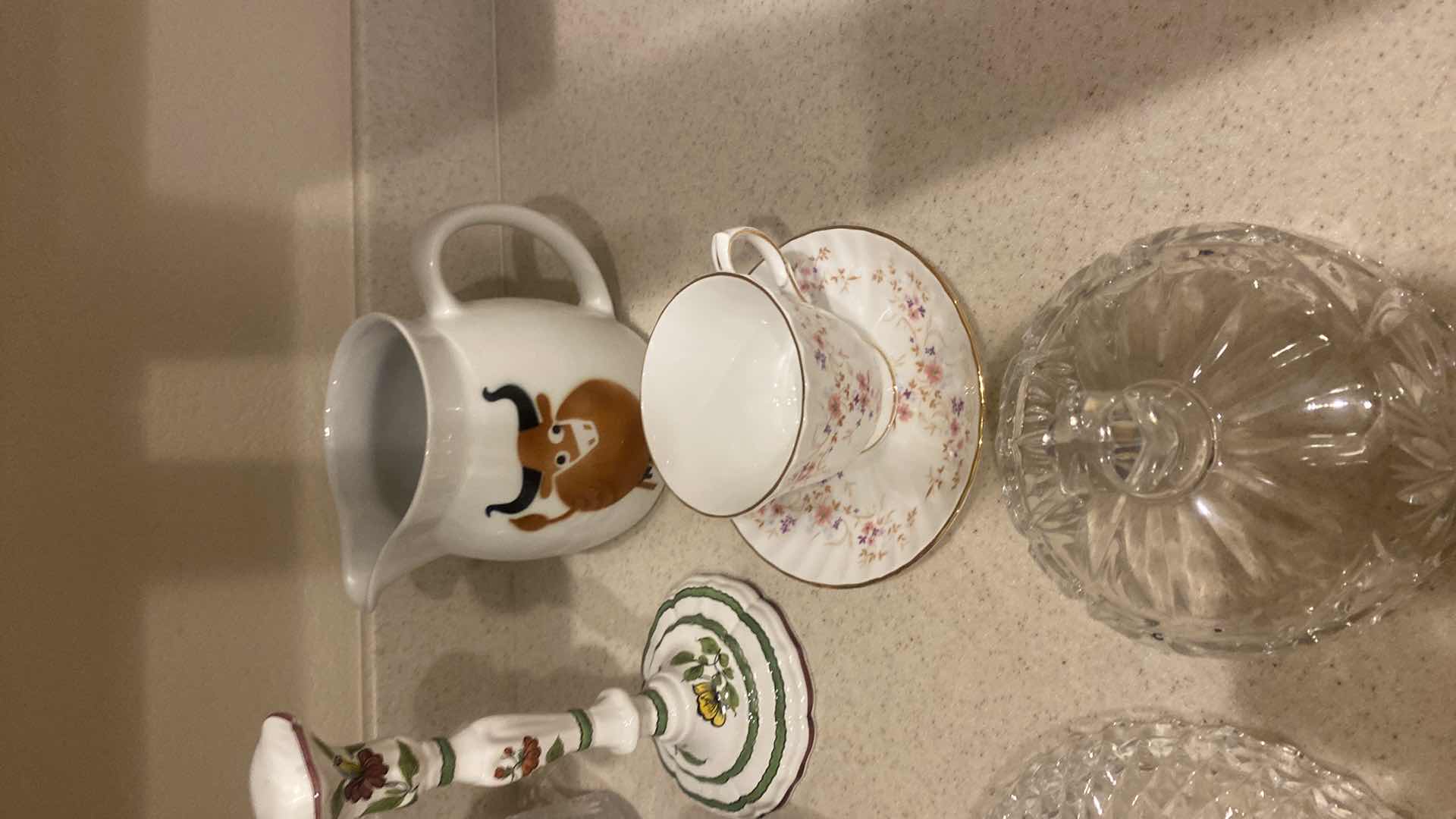 Photo 1 of 9-PORCELAIN & CRYSTAL - TEA CUPS,  CANDLESTICK & LIDS