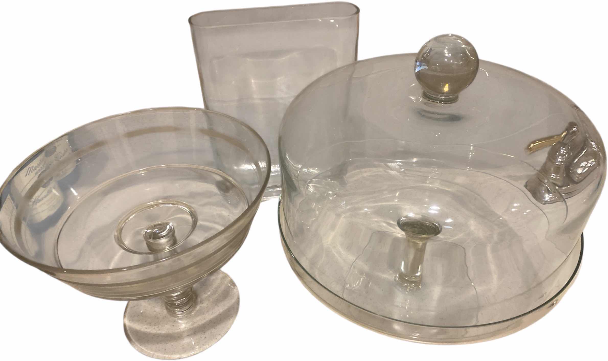 Photo 1 of COMPOTE, CAKE WITH LID & VASE GLASSWARE