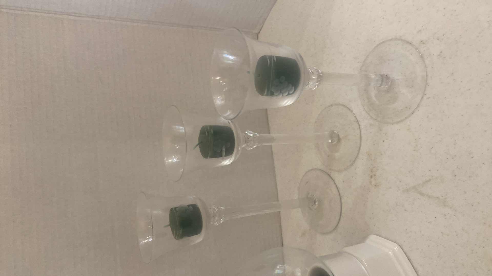 Photo 1 of 5-ETCHED GLASS VOTIVE HOLDRRS & HURRICANE STYLE CANDLE HOLDER