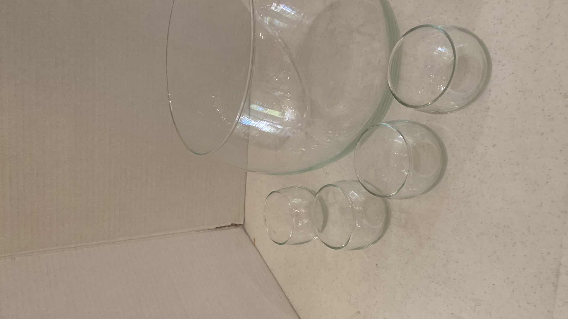 Photo 1 of GLASS PUNCHBOWL WITH 8 GLASSES & PLASTIC LADLE