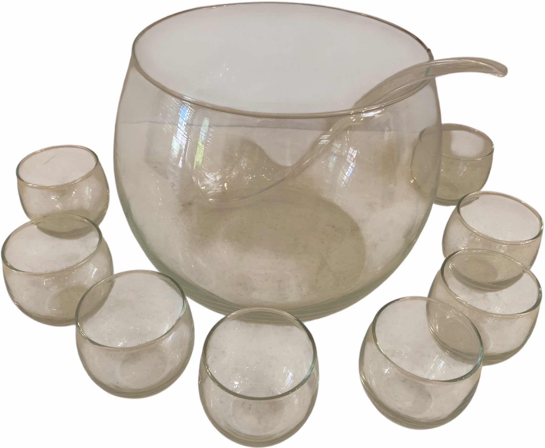 Photo 1 of GLASS PUNCHBOWL WITH 8 GLASSES & PLASTIC LADLE