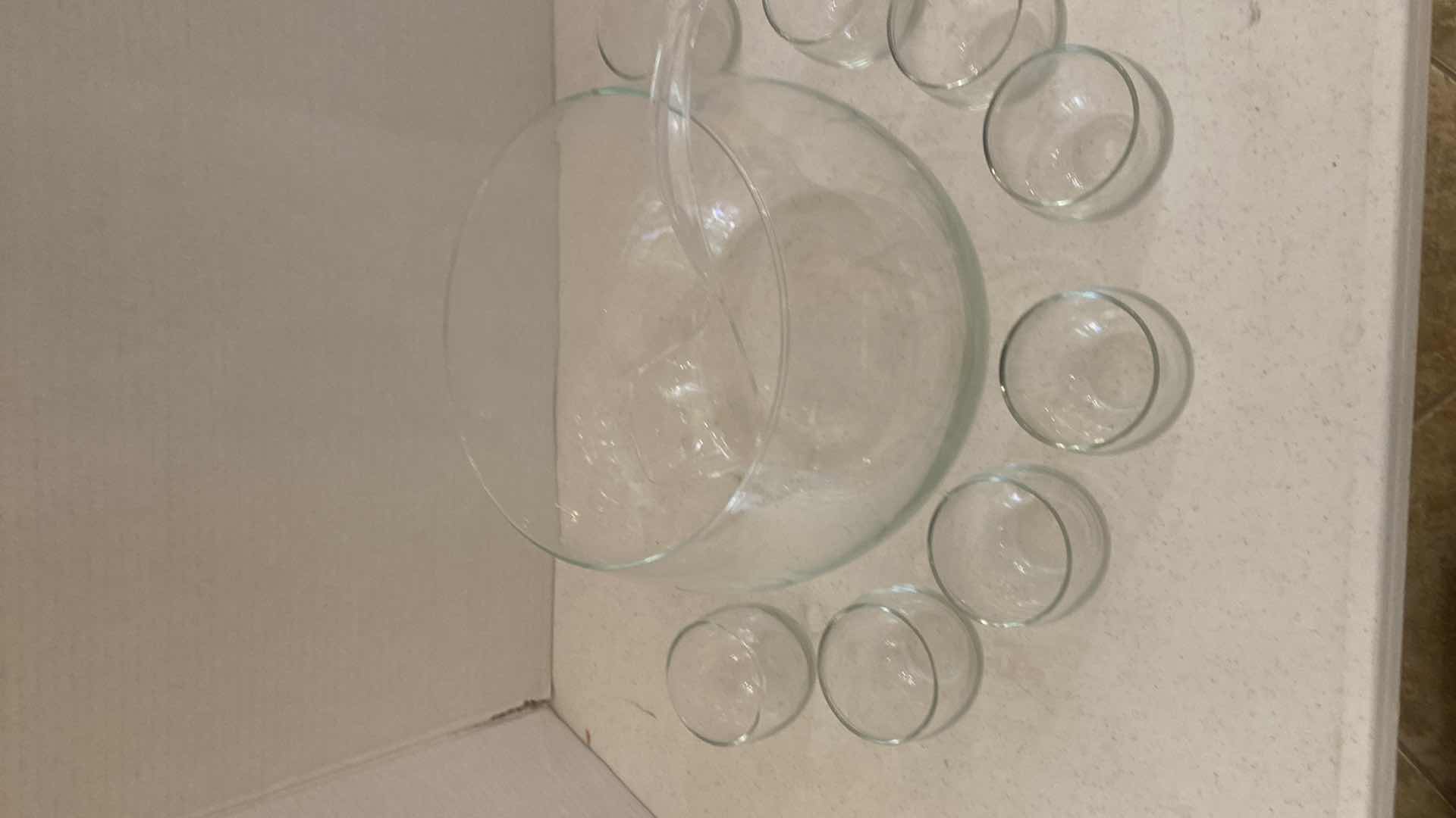 Photo 1 of GLASS PUNCHBOWL WITH 8 GLASSES & PLASTIC LADLE