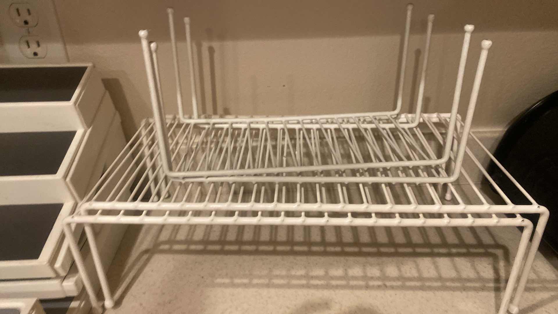 Photo 1 of 4 ADJUSTABLE TIERED STORAGE 14 1/4”to 25 1/2“& & 4 WIRE RACKS