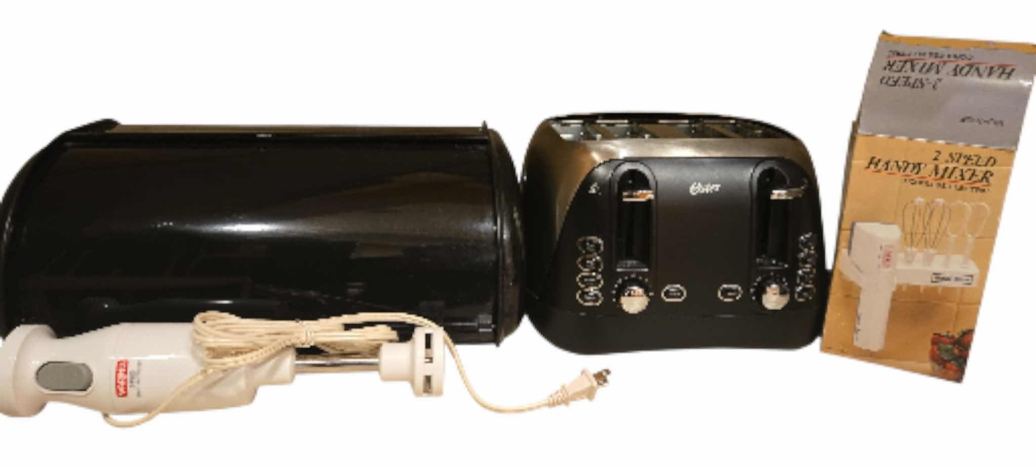 Photo 1 of BREAD KEEPER, OSTER TOASTER, 2 HAND MIXERS