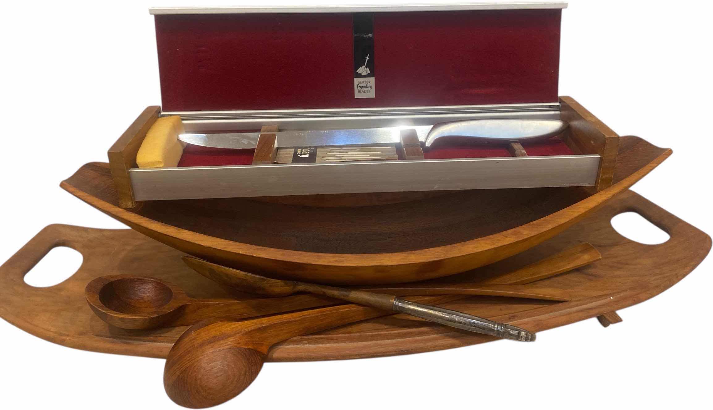 Photo 1 of CARVING KNIFE, WOOD SALAD BOWL & PLATTER