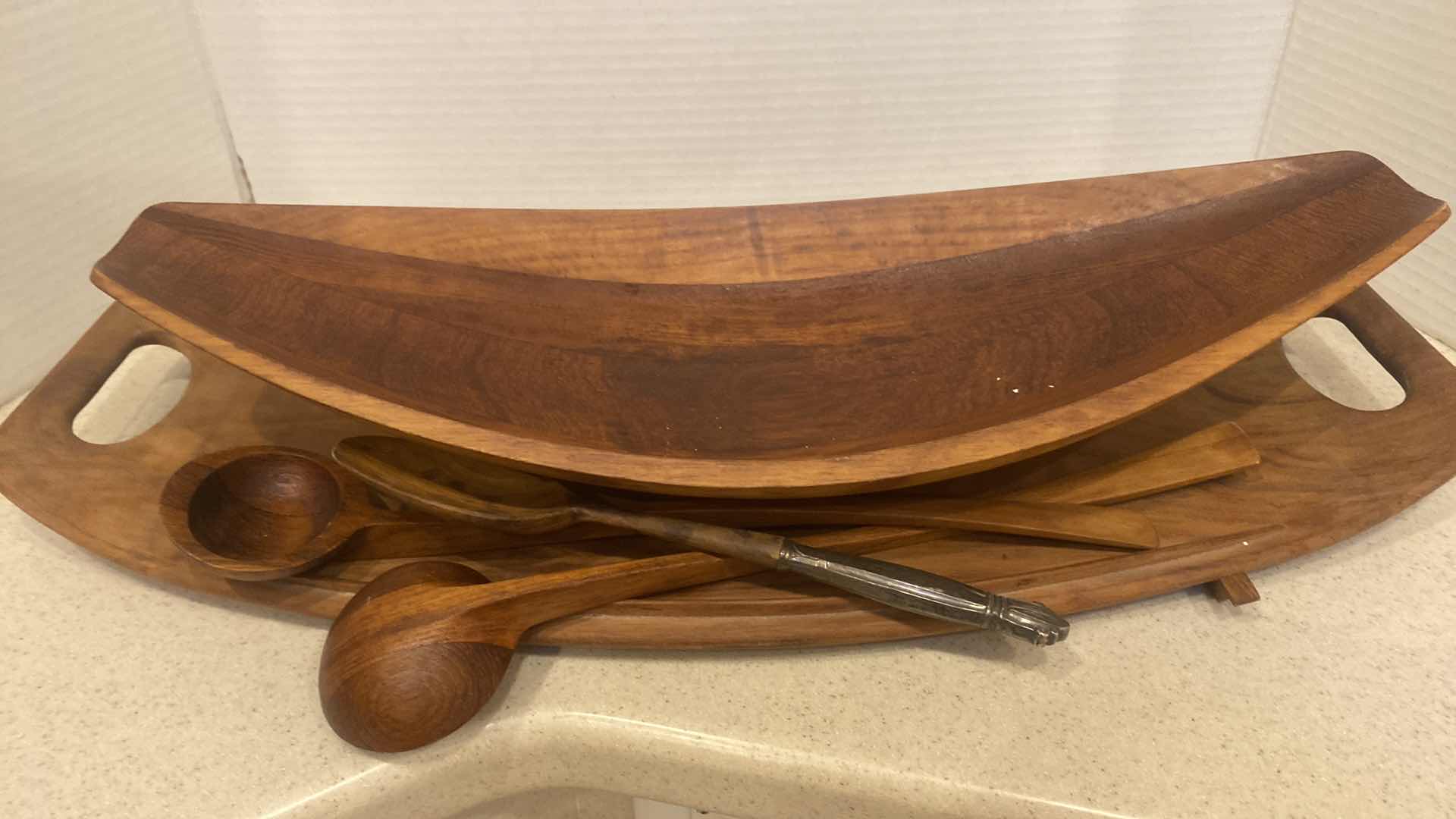 Photo 1 of CARVING KNIFE, WOOD SALAD BOWL & PLATTER