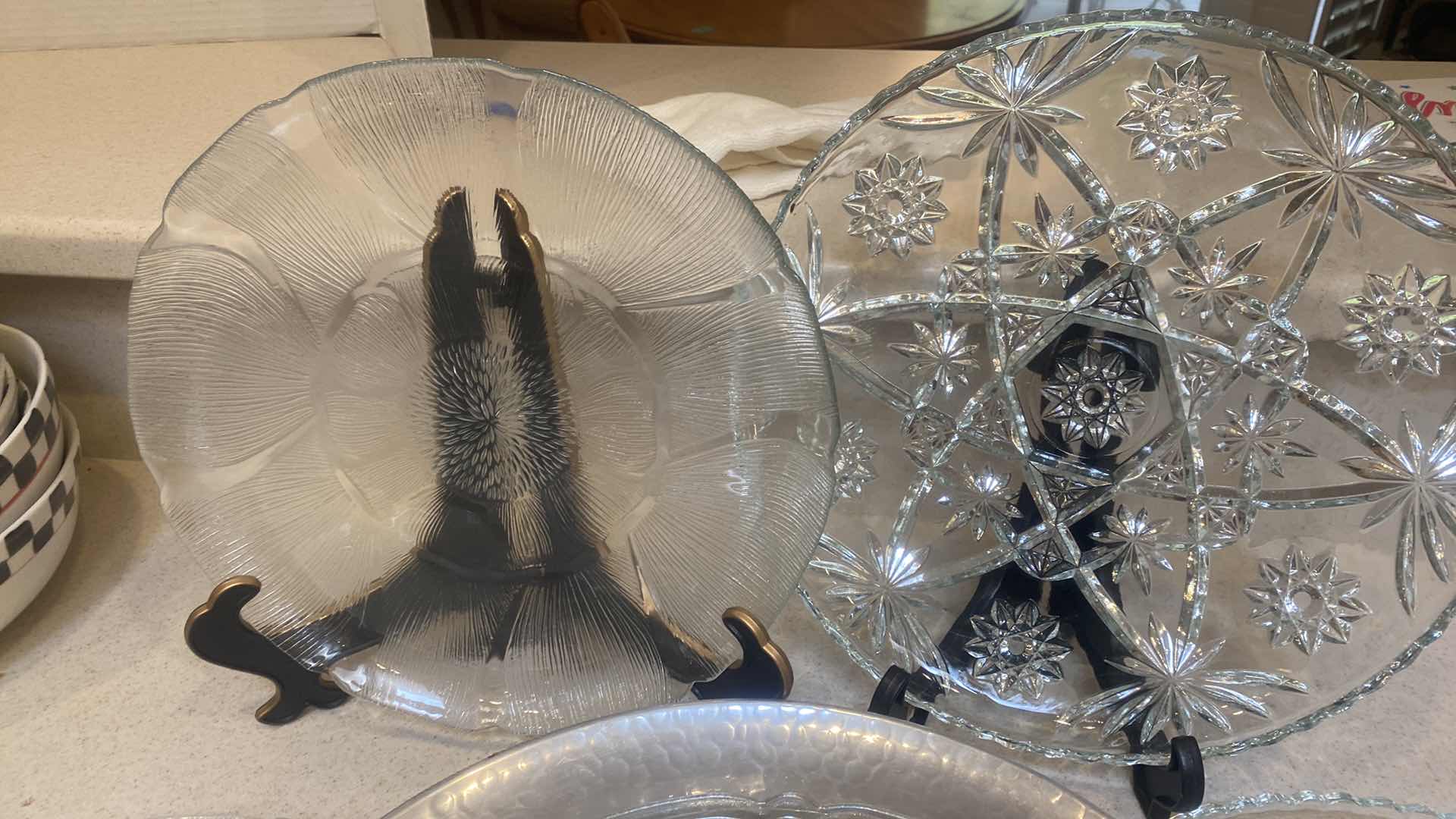 Photo 1 of 5-GLASS PLATTERS & SILVER ALUMINUM RAISED DISH