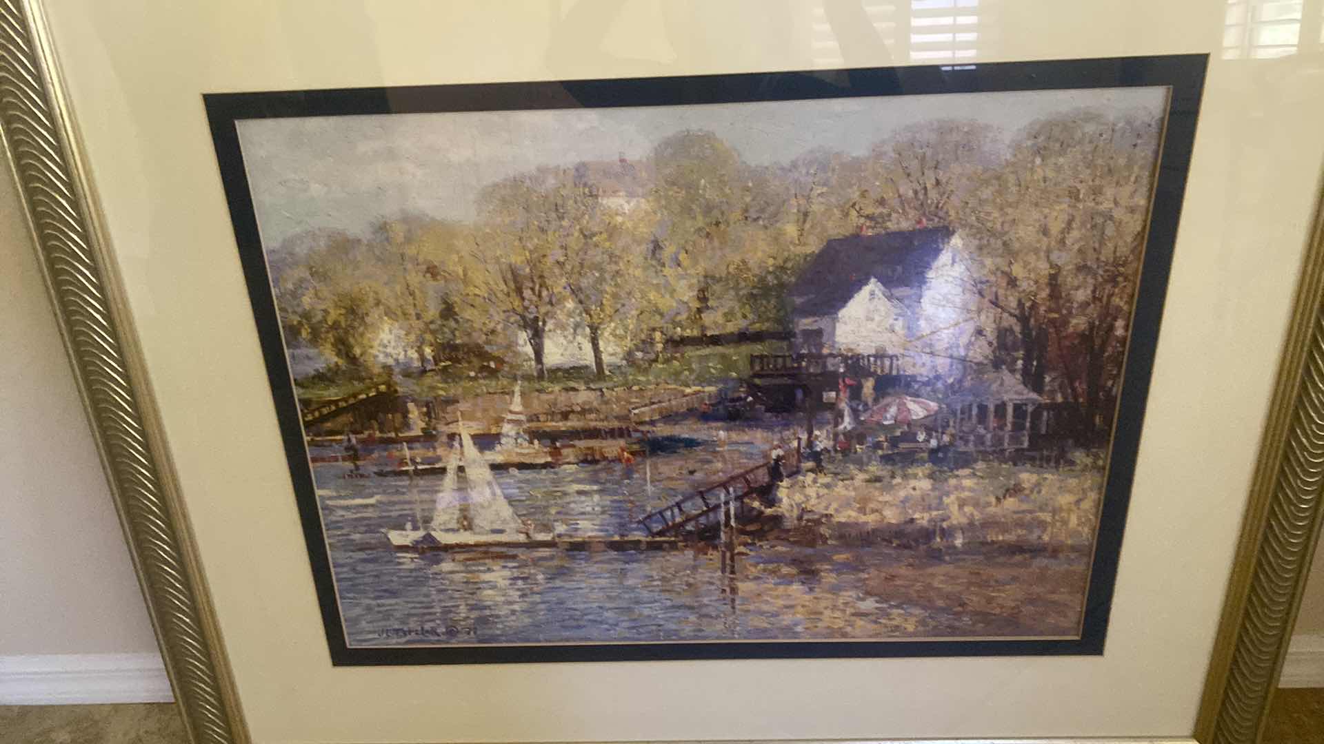 Photo 1 of GOLD WOOD FRAMED “SUMMER SAILING” PRINT BY JOHN TERELAK EST VALUE $375