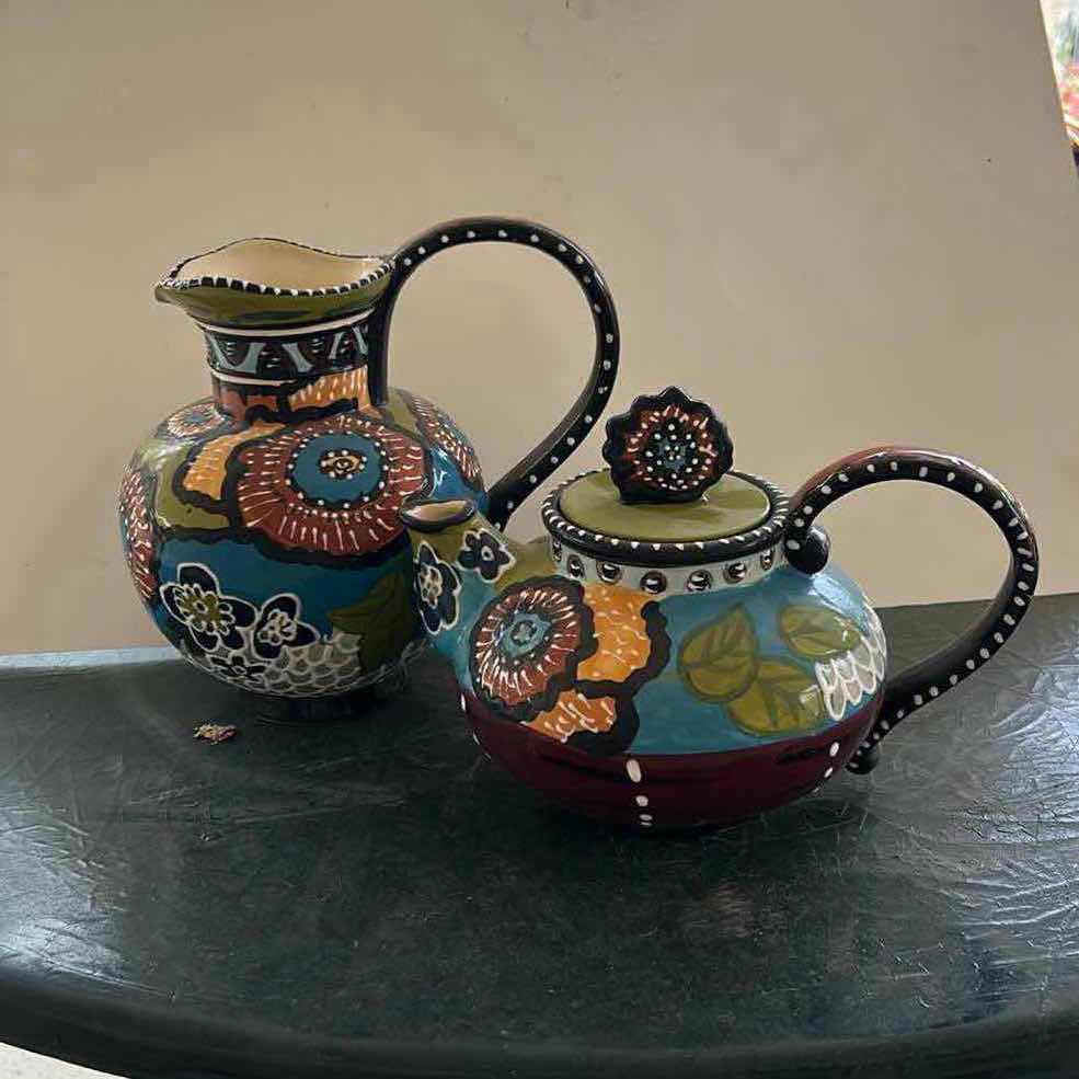 Photo 1 of MATCHING CERAMIC TWO-PIECE SET CONSISTING OF A WATER PITCHER AND A TEAPOT $70