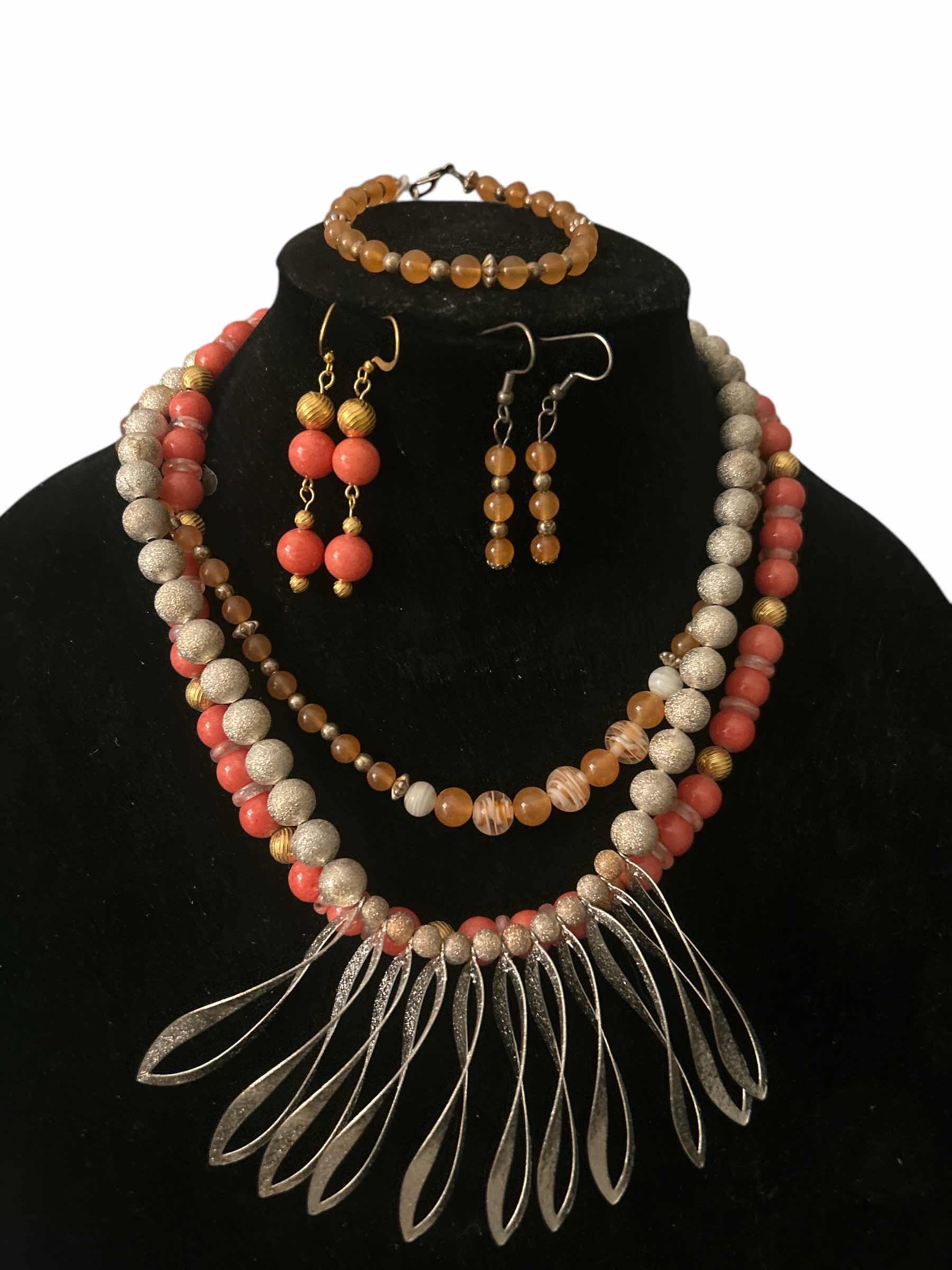 Photo 1 of 6- FASHION JEWELRY PIECES - 3 CUSTOM DESIGNED NECKLACES, 2 PAIR OF EARRINGS & BRACELET