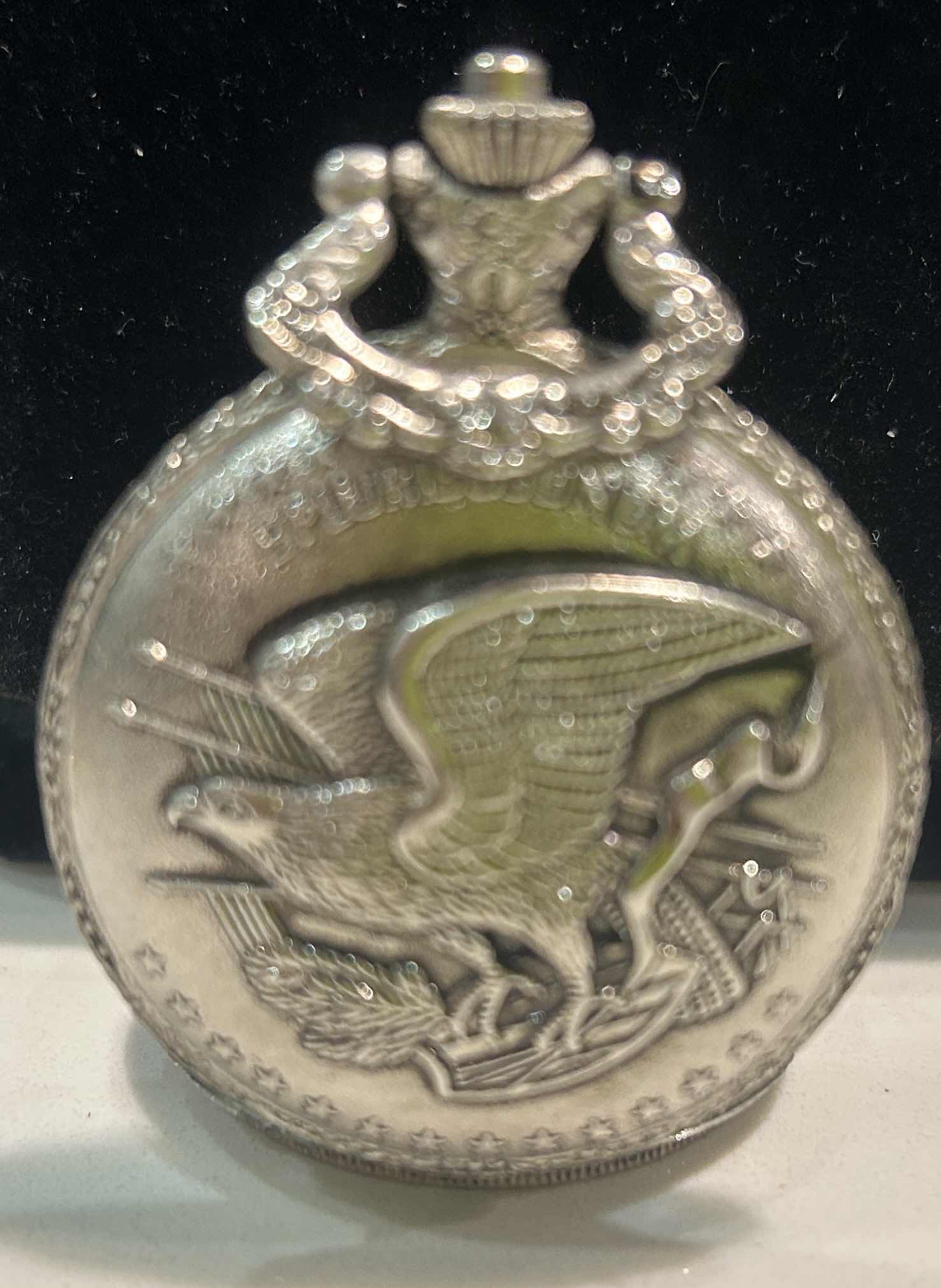 Photo 1 of AMERICAN HISTORICAL SOCIETY QUARTZ POCKET WATCH WITH SILVER DOLLAR