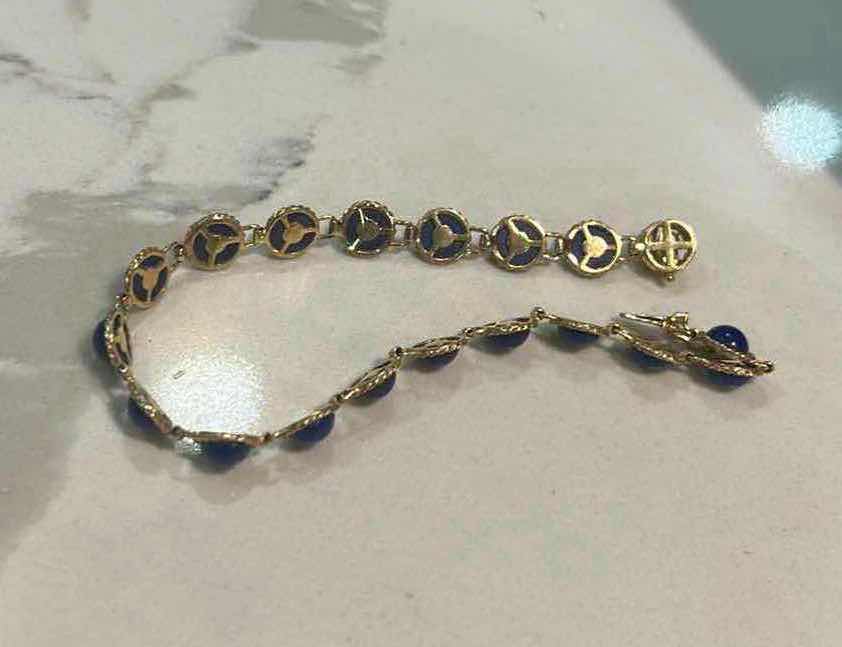 Photo 1 of 14K GOLD BRACELET FROM ITALY WITH DEEP BLUE STONES