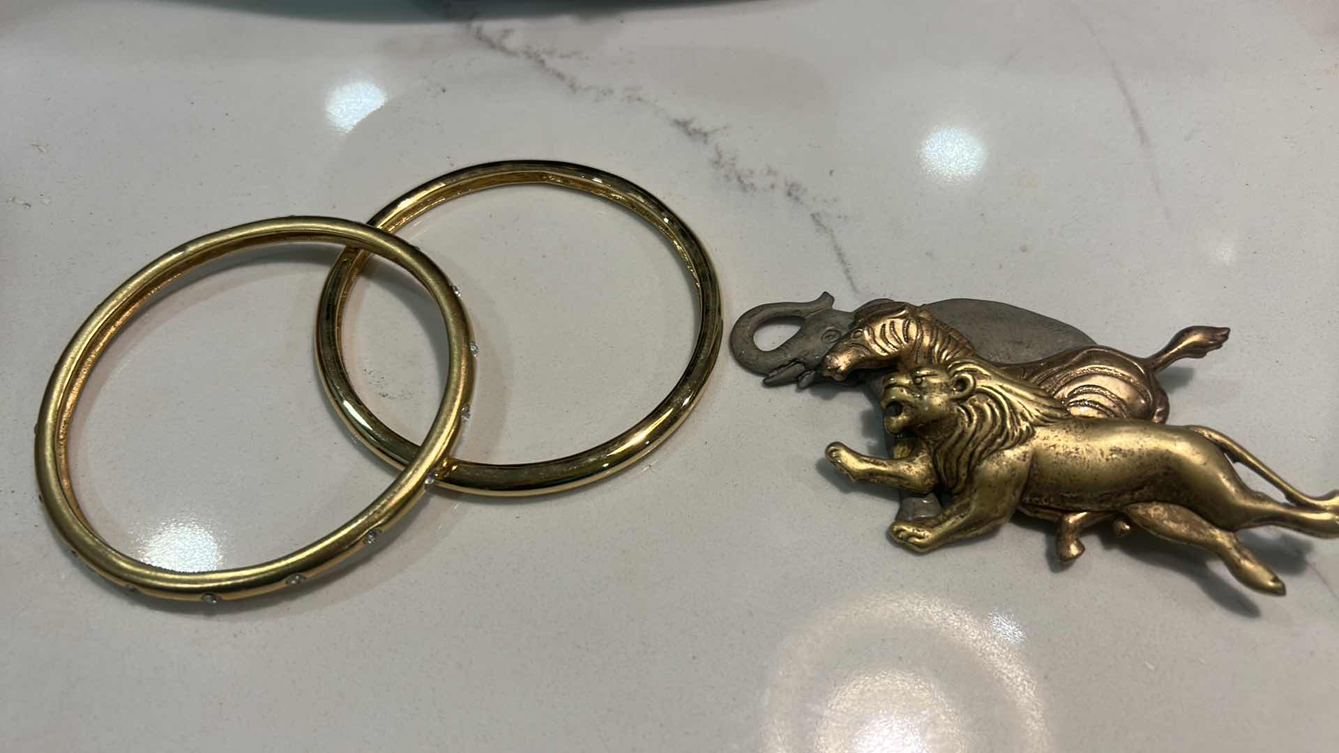 Photo 1 of LONG MONET GOLD TONE NECKLACE, 2 BRACELETS AND BROOCH