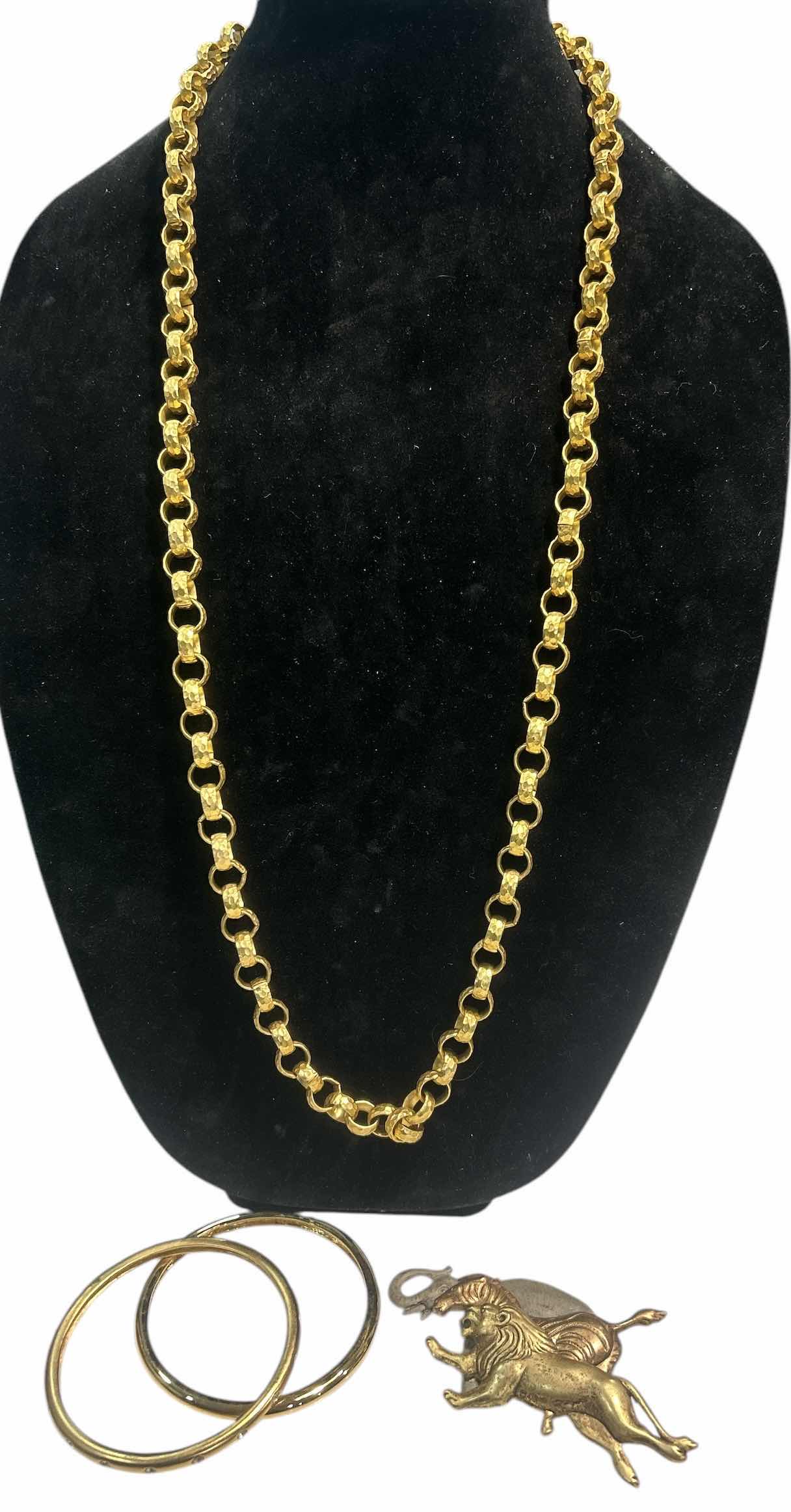 Photo 1 of LONG MONET GOLD TONE NECKLACE, 2 BRACELETS AND BROOCH