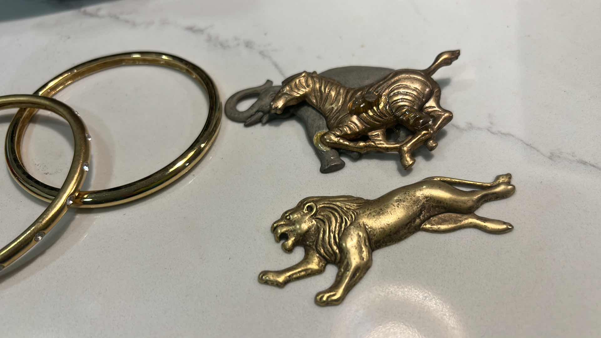 Photo 1 of LONG MONET GOLD TONE NECKLACE, 2 BRACELETS AND BROOCH