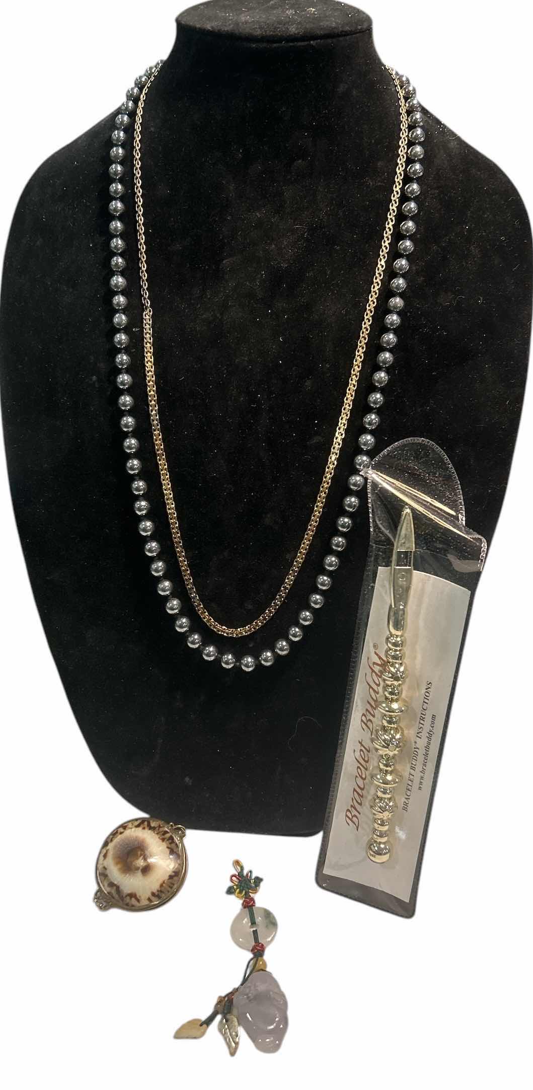 Photo 1 of 2 NECKLACES, SHELL TRINKET BOX, PENDANT AND BRACELET BUDDY