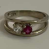 Photo 1 of 14K WHITE GOLD RING WITH GEM STONES- ESTIMATED SIZE 7