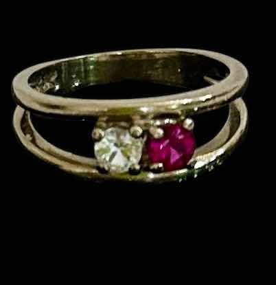 Photo 1 of 14K WHITE GOLD RING WITH GEM STONES- ESTIMATED SIZE 7