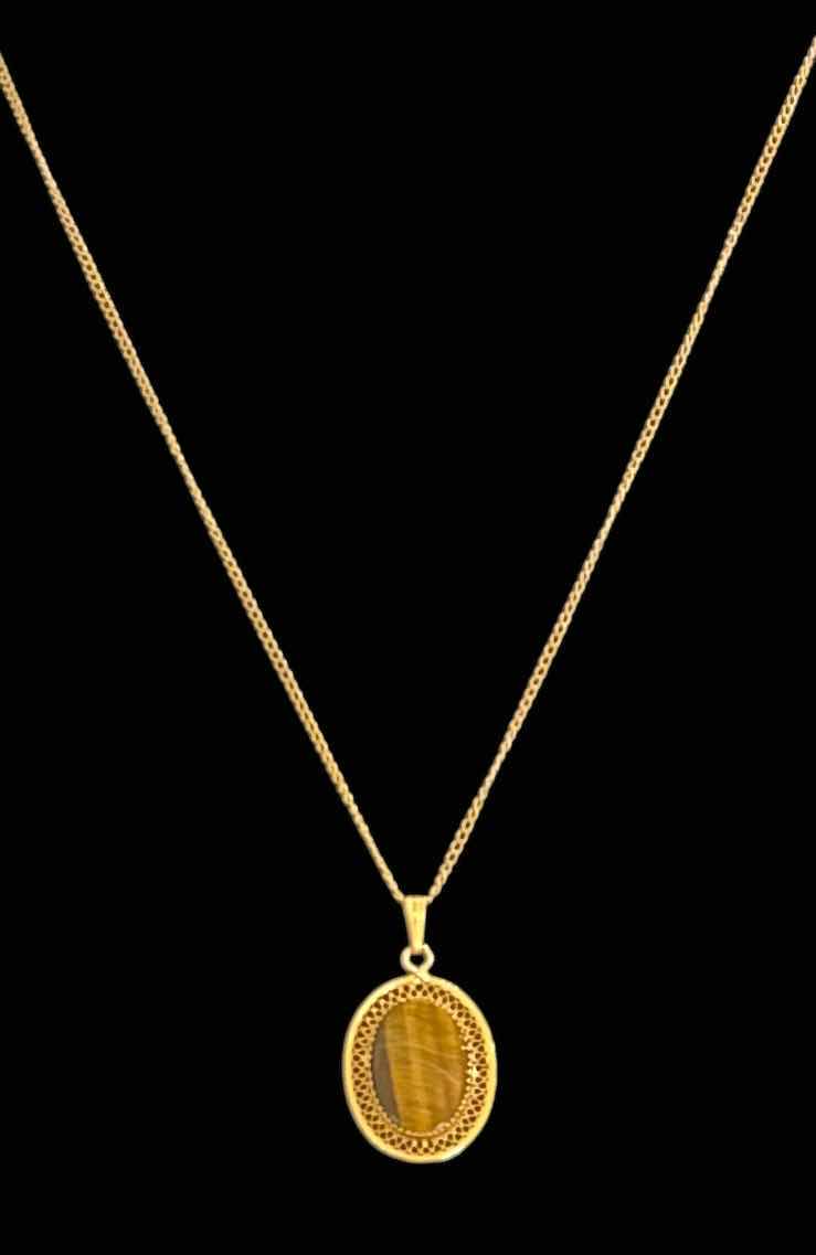 Photo 1 of 14K GOLD CHAIN AND PENDANT WITH TIGERS EYE STONE