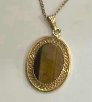 Photo 1 of 14K GOLD CHAIN AND PENDANT WITH TIGERS EYE STONE