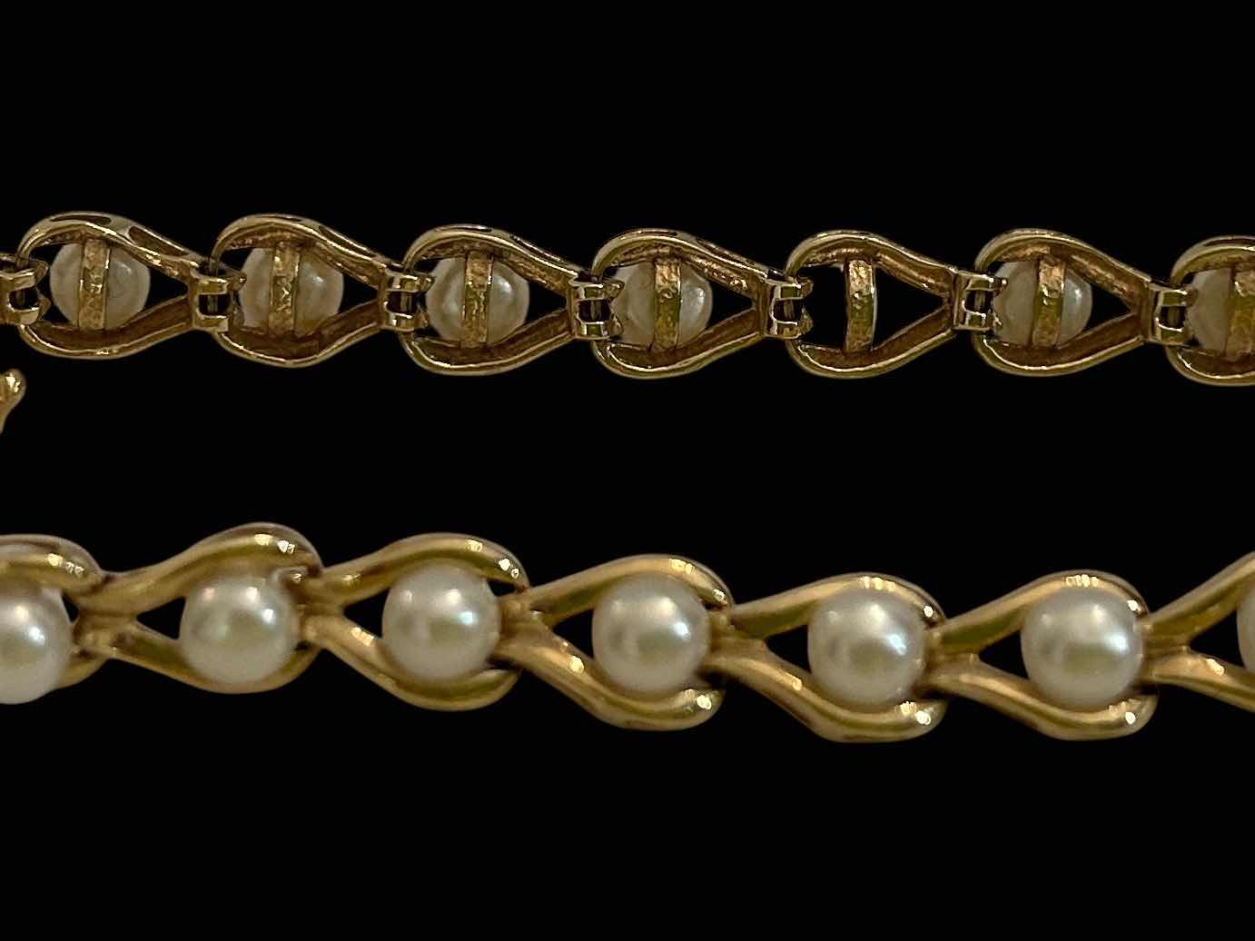 Photo 1 of 14K GOLD PEARL TENNIS BRACELET ( MISSING ONE PEARL)