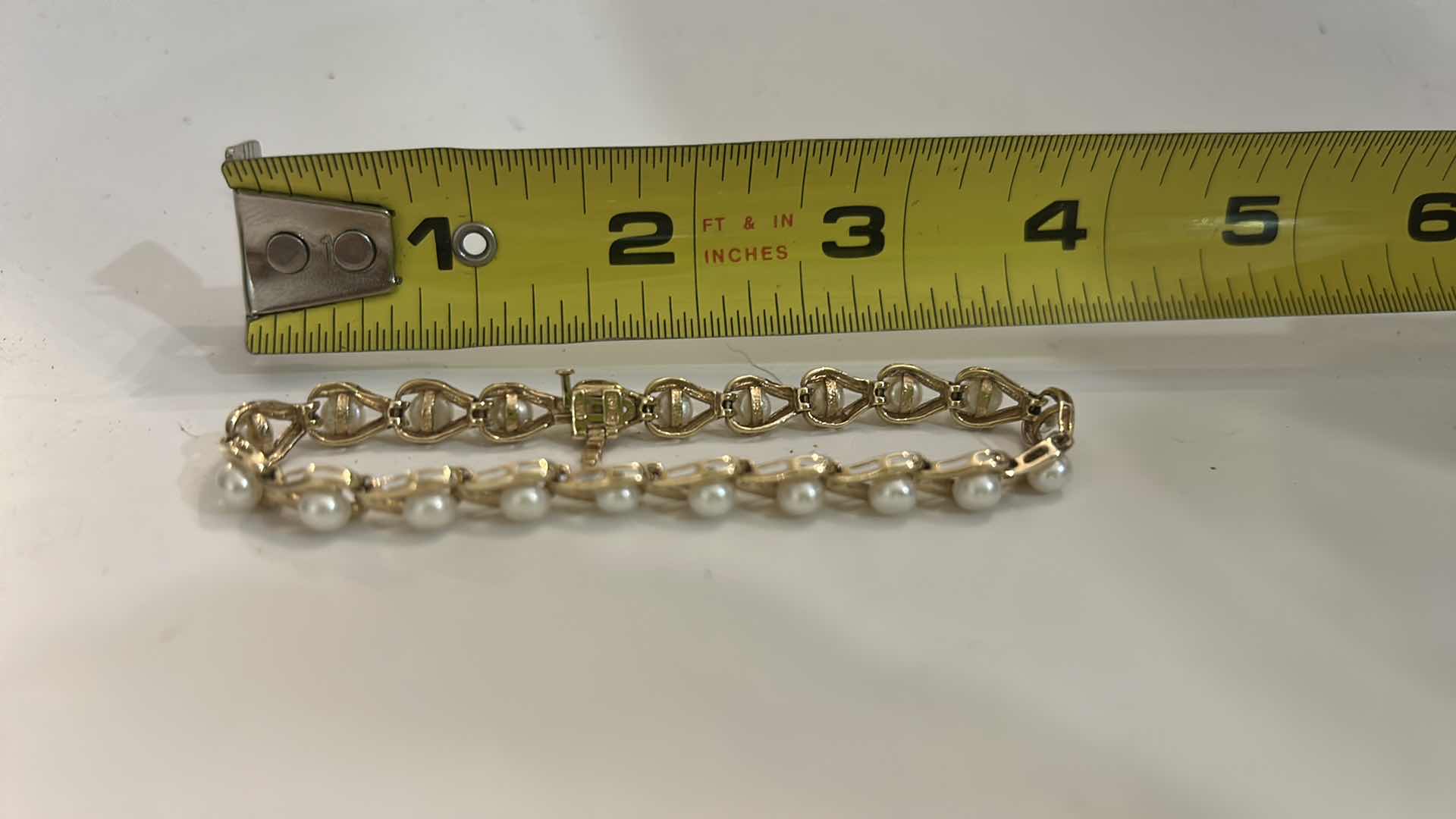 Photo 1 of 14K GOLD PEARL TENNIS BRACELET ( MISSING ONE PEARL)