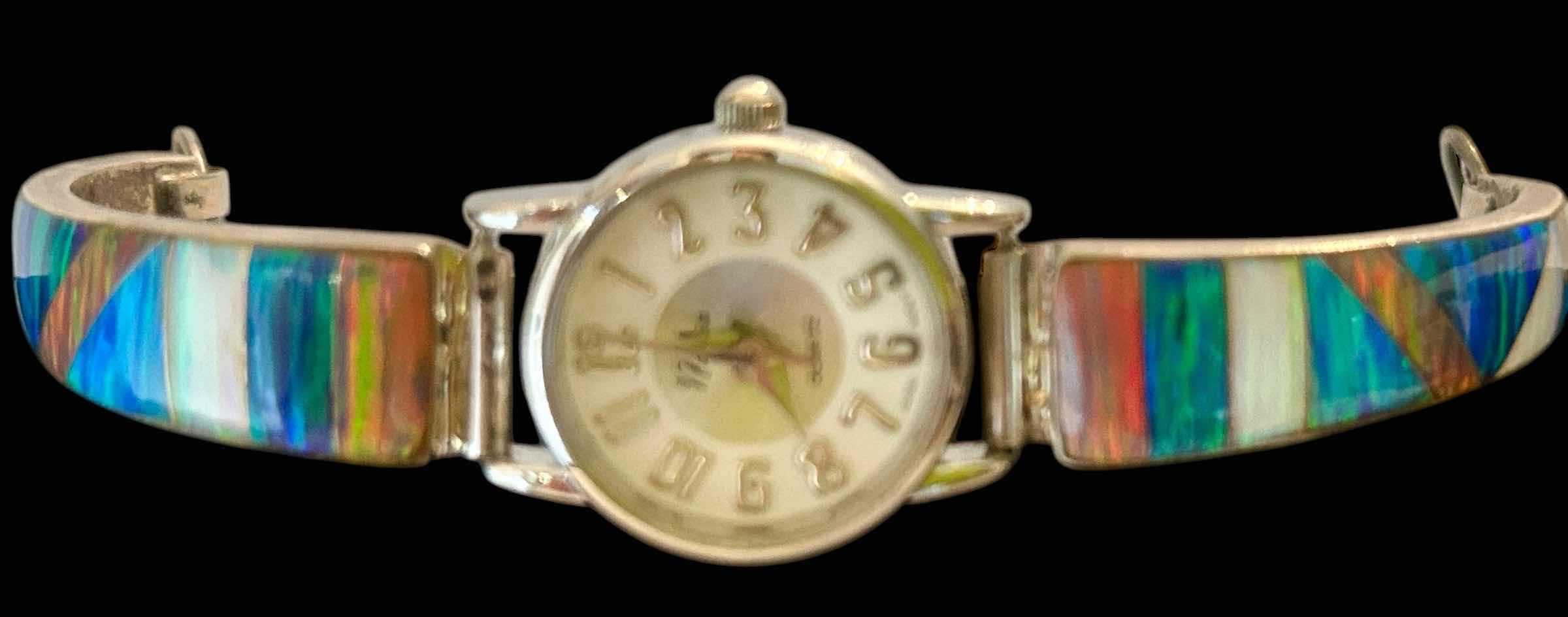 Photo 1 of WATCH & STERLING SILVER WATCHBAND WITH TURQUOISE AND OTHER STONES