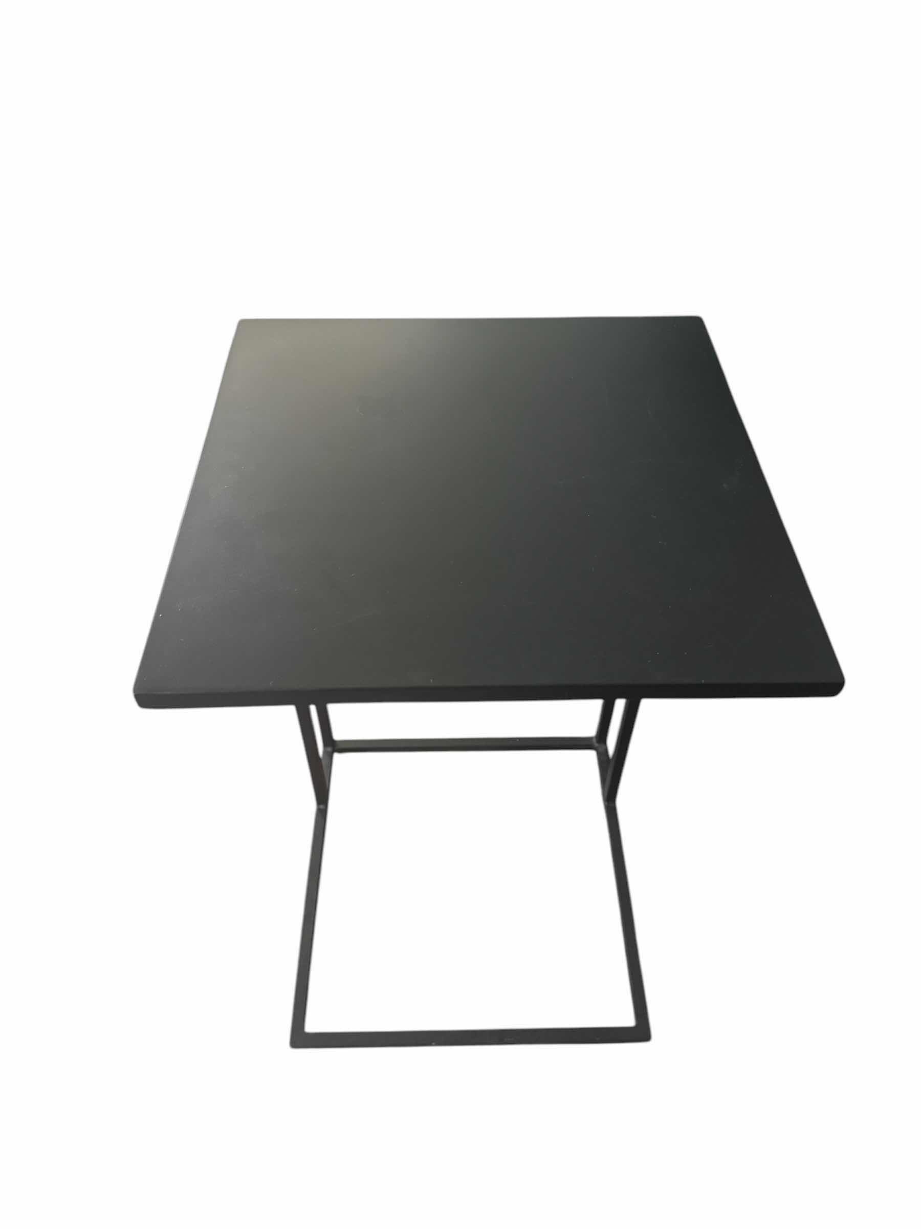 Photo 1 of BLACK METALC SHAPED SIDE TABLE 
16” X 16” X H26.5”
