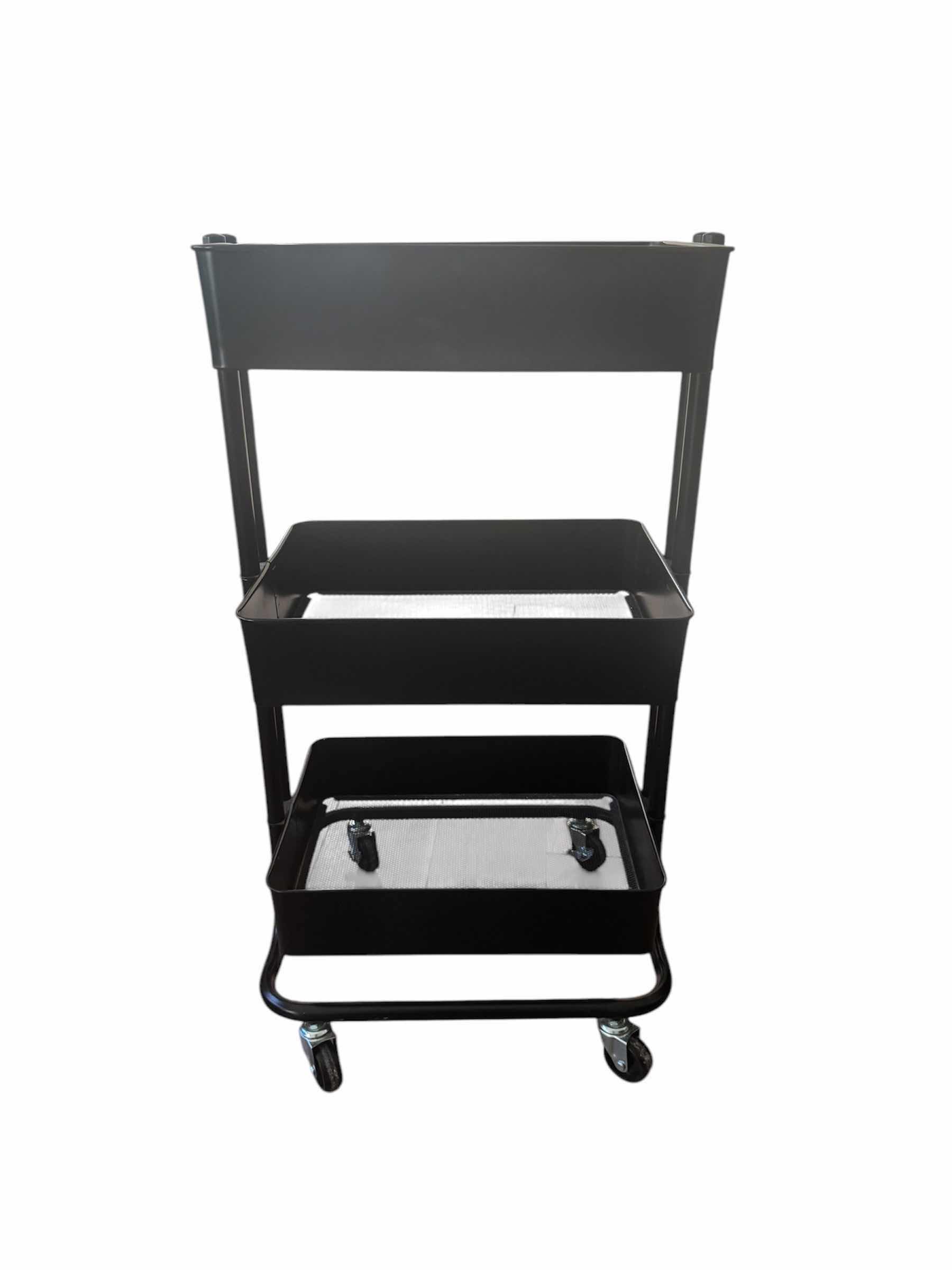 Photo 3 of 3 TIER BLACK METAL ROLLING STORAGE CART
15.5” X 11.5” X H30.5”