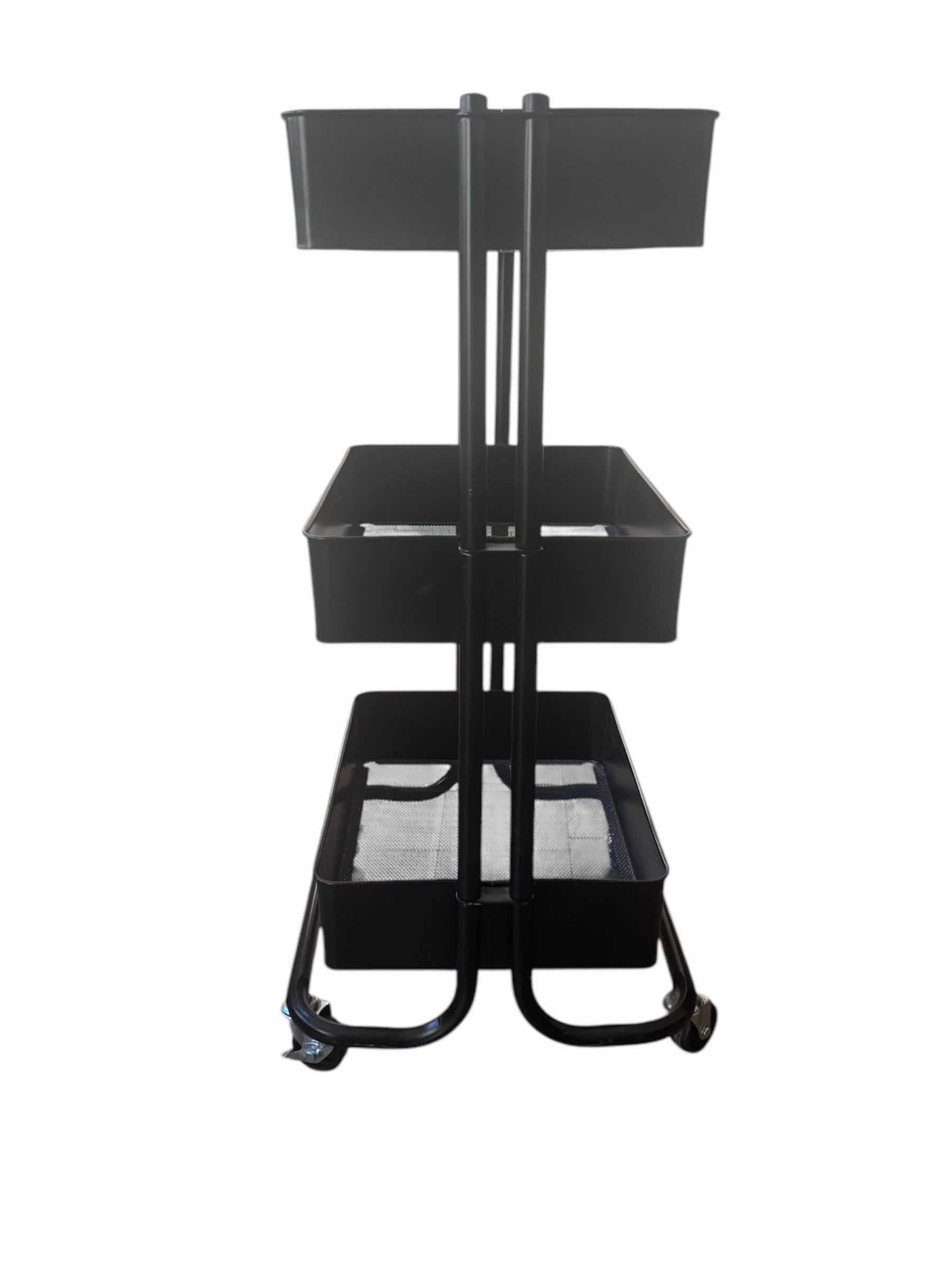 Photo 2 of 3 TIER BLACK METAL ROLLING STORAGE CART
15.5” X 11.5” X H30.5”