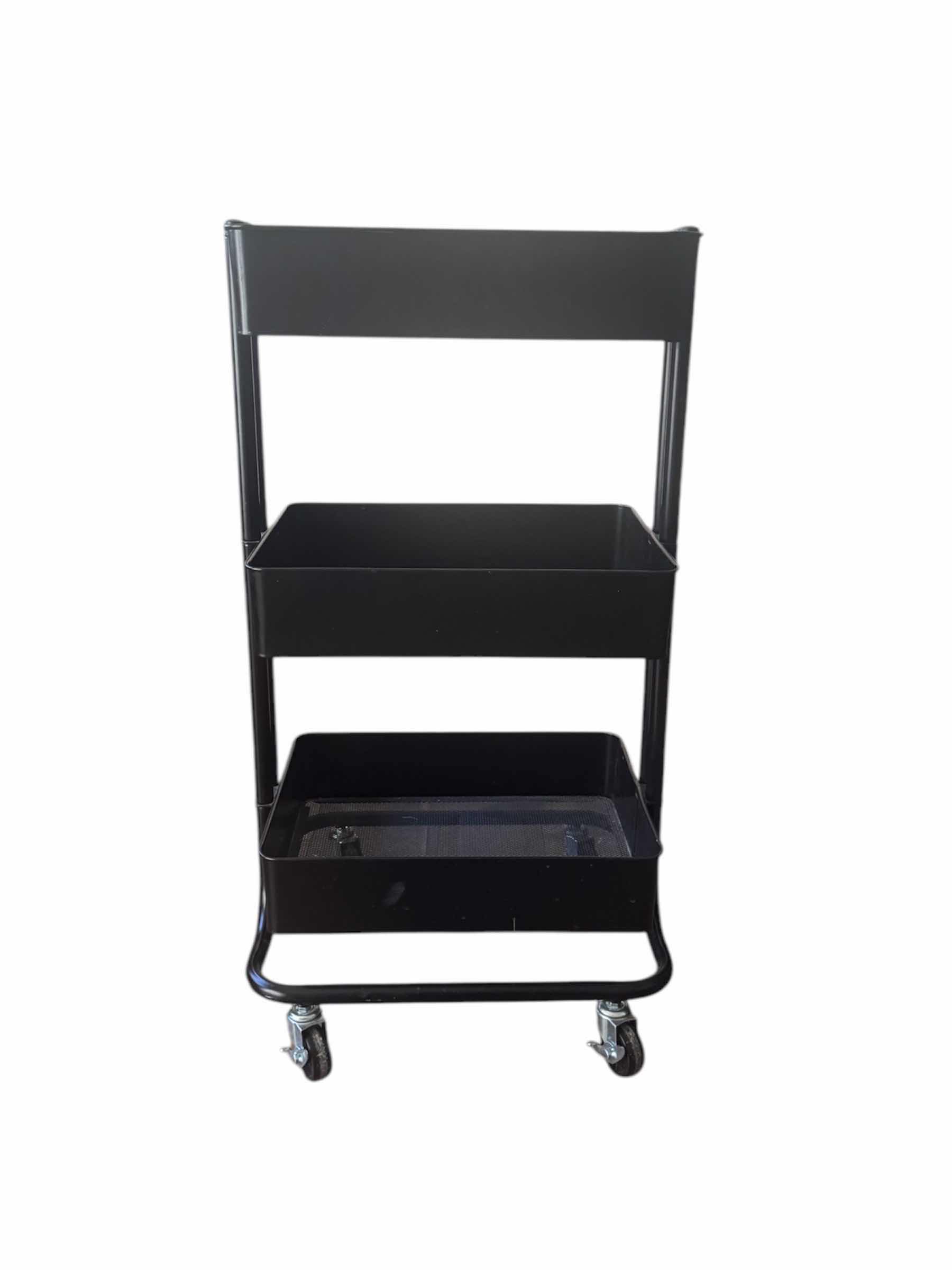 Photo 1 of 3 TIER BLACK METAL ROLLING STORAGE CART
15.5” X 11.5” X H30.5”