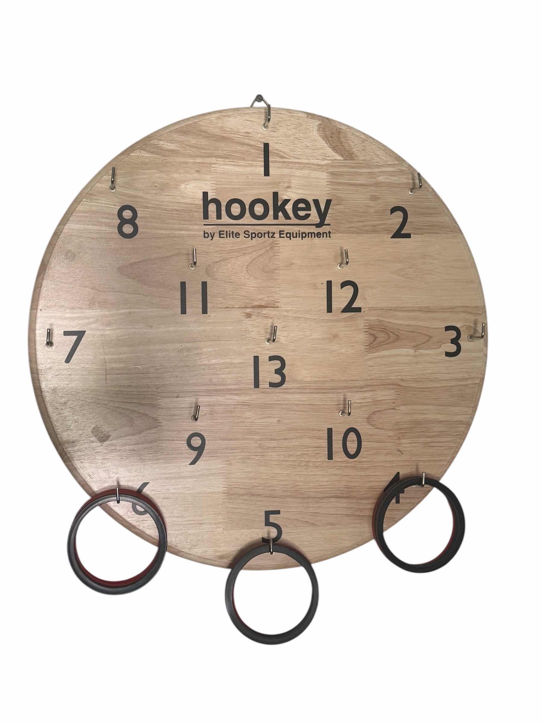 Photo 2 of HOOKEY ELITE RING TOSS WITH BLACK AND RED RINGS, HARDWOOD BOARD, GAME

D19.5”