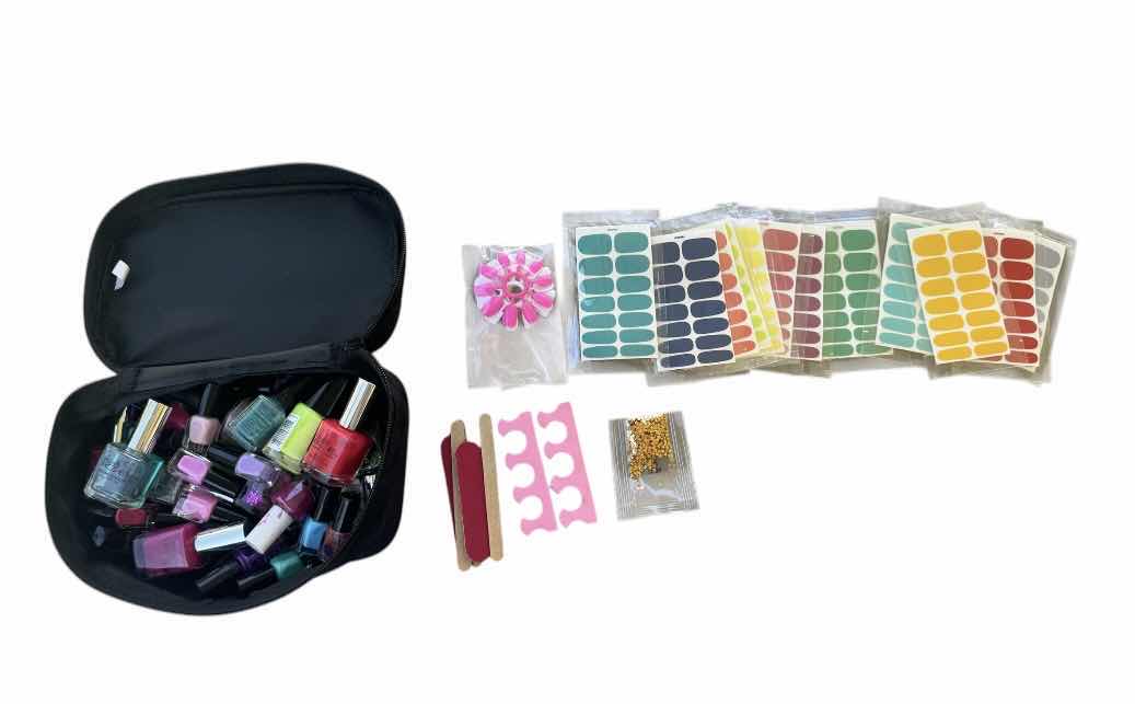 Photo 1 of BLACK TRAVEL BAG WITH NAIL POLISH, NAIL FILES, TOE SEPARATOR, FAKE NAILS