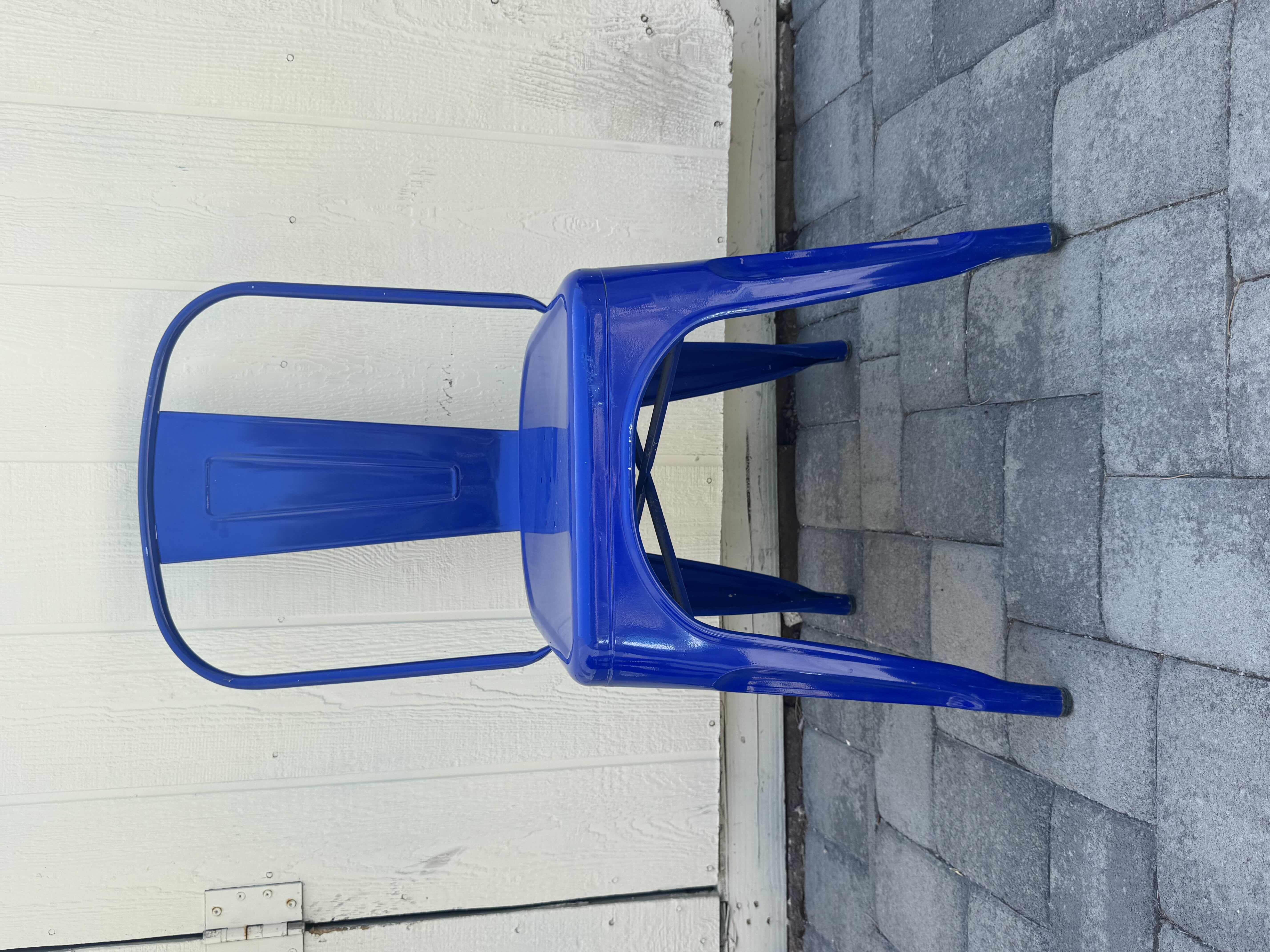 Photo 1 of 6- BLUE STACKABLE METAL CHAIRS, OUTDOOR/INDOOR CHAIRS 

14” X 14” X H33”
