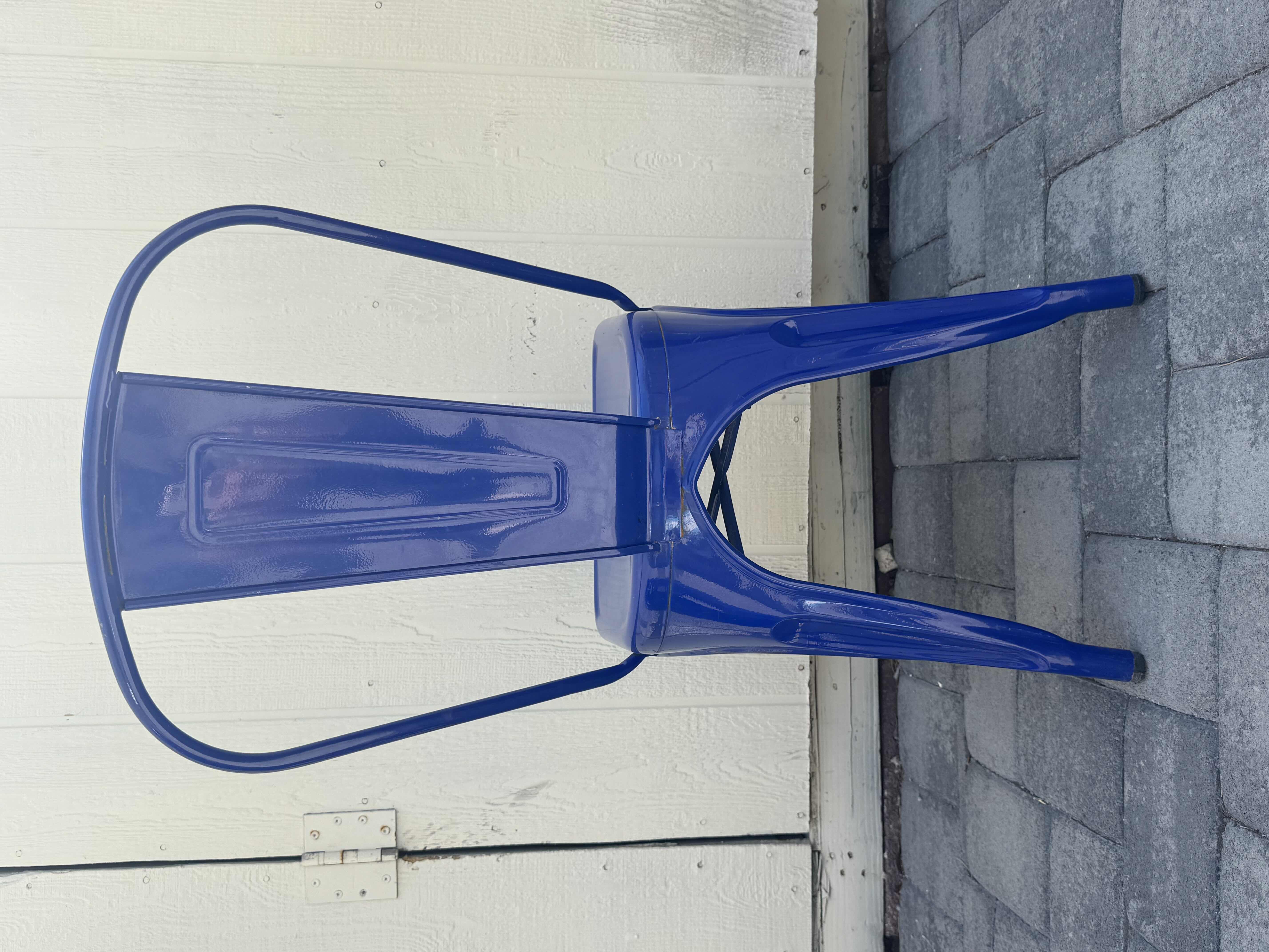 Photo 1 of 6- BLUE STACKABLE METAL CHAIRS, OUTDOOR/INDOOR CHAIRS 

14” X 14” X H33”